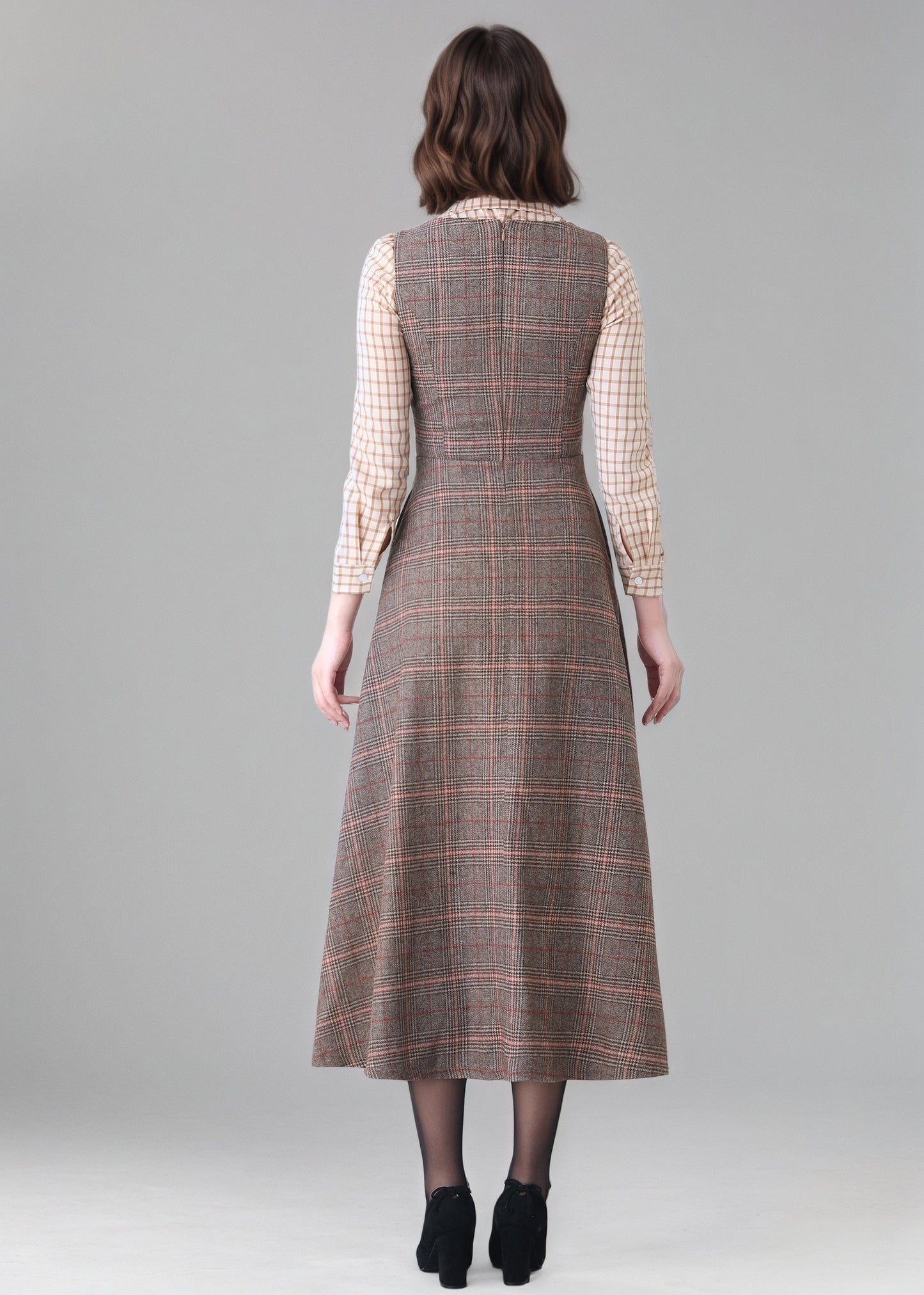 Winter Sleeveless Plaid Wool dress Women C5150