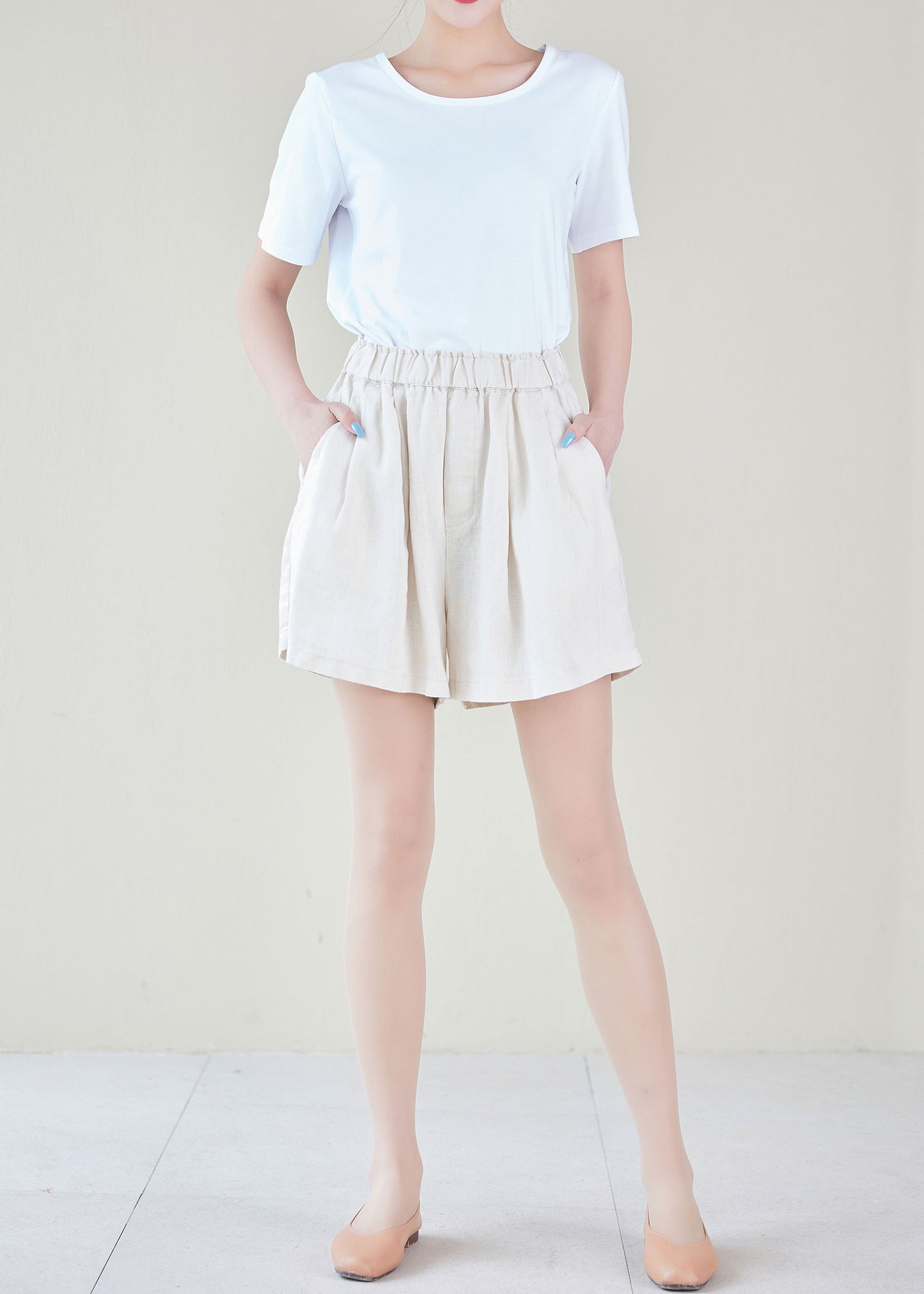 Natural High Waist Linen Shorts C2154