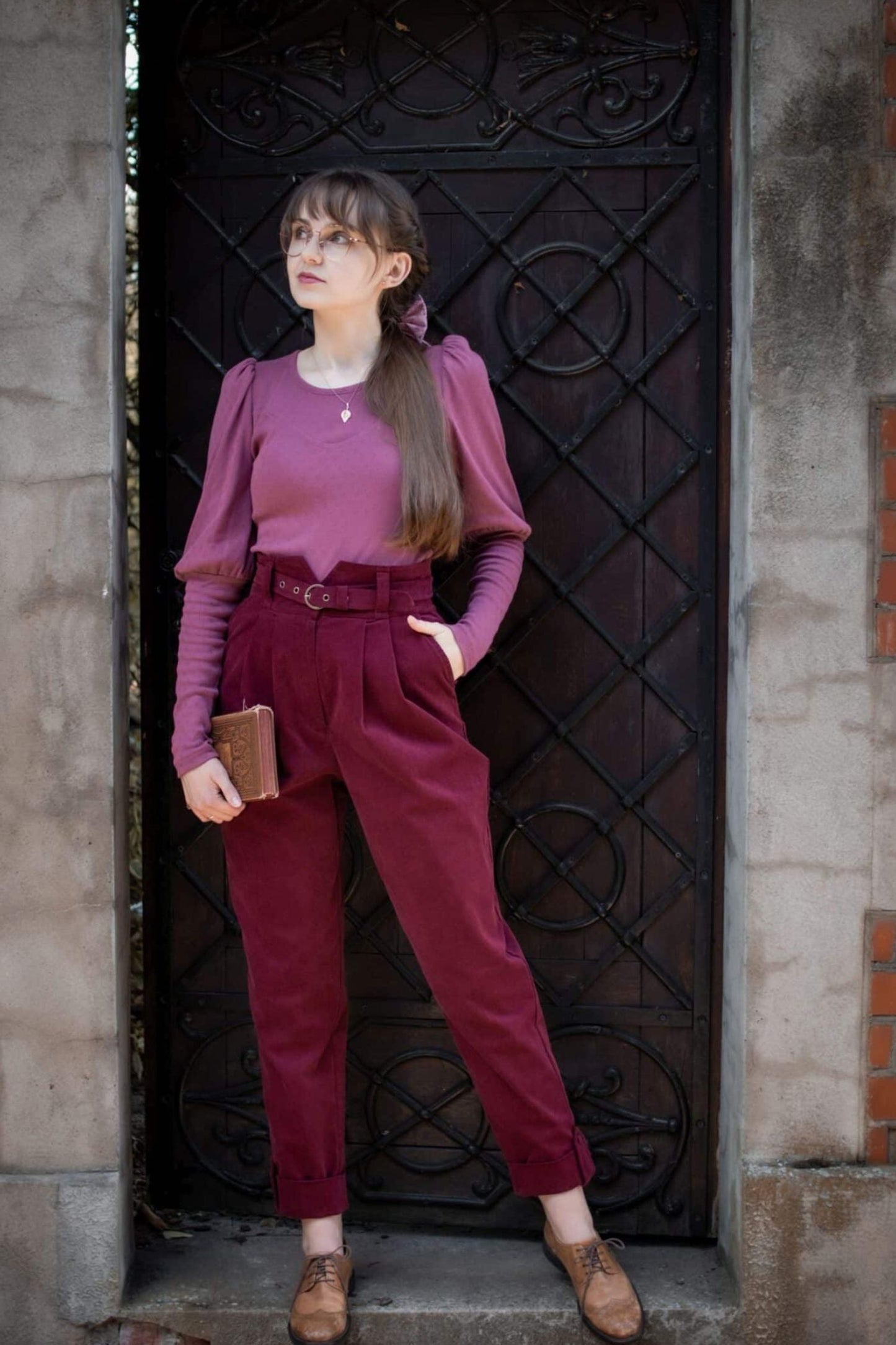 High waist corduroy long pants women TT0124