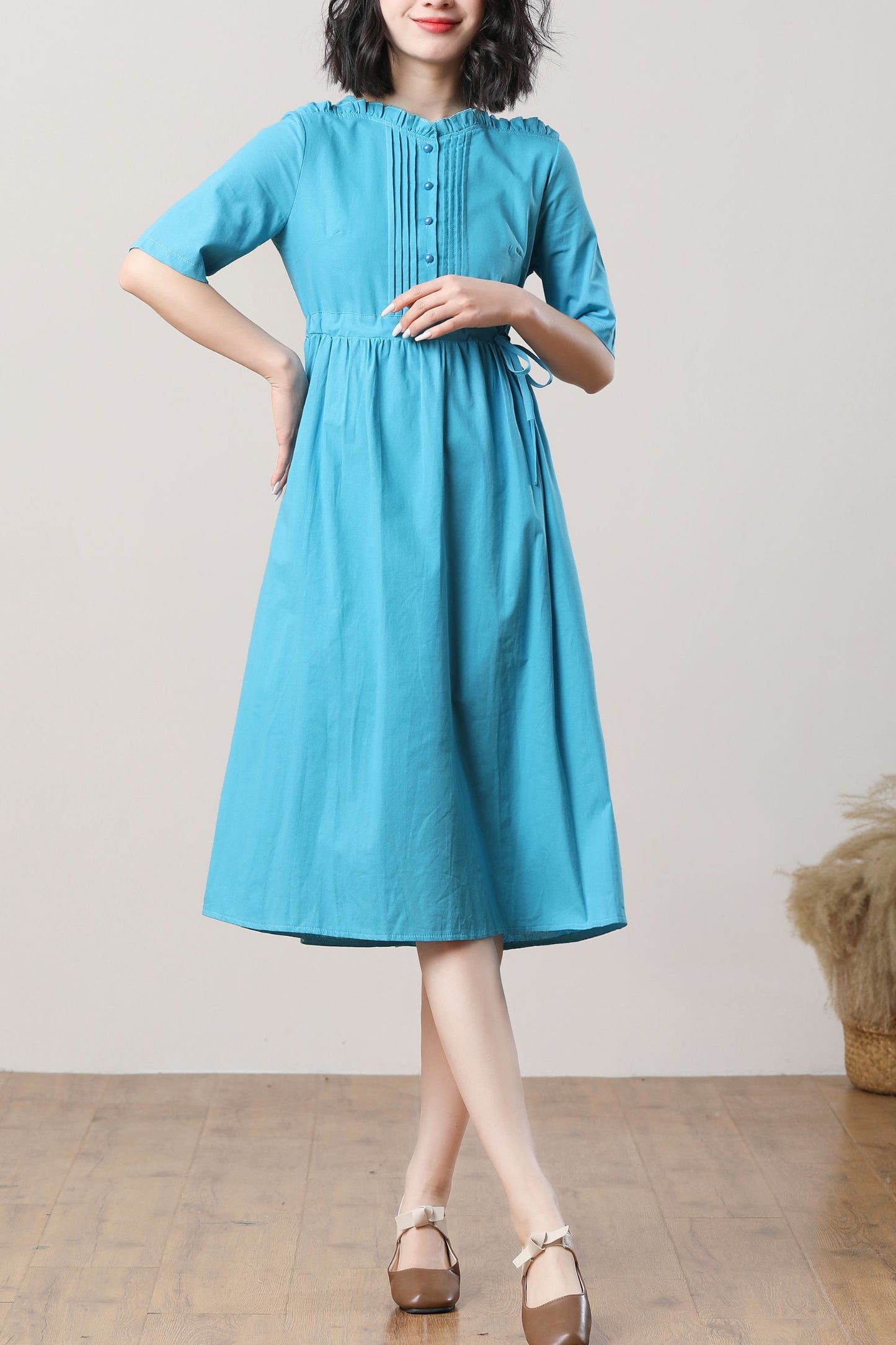 Women's Blue Linen Dress C3288