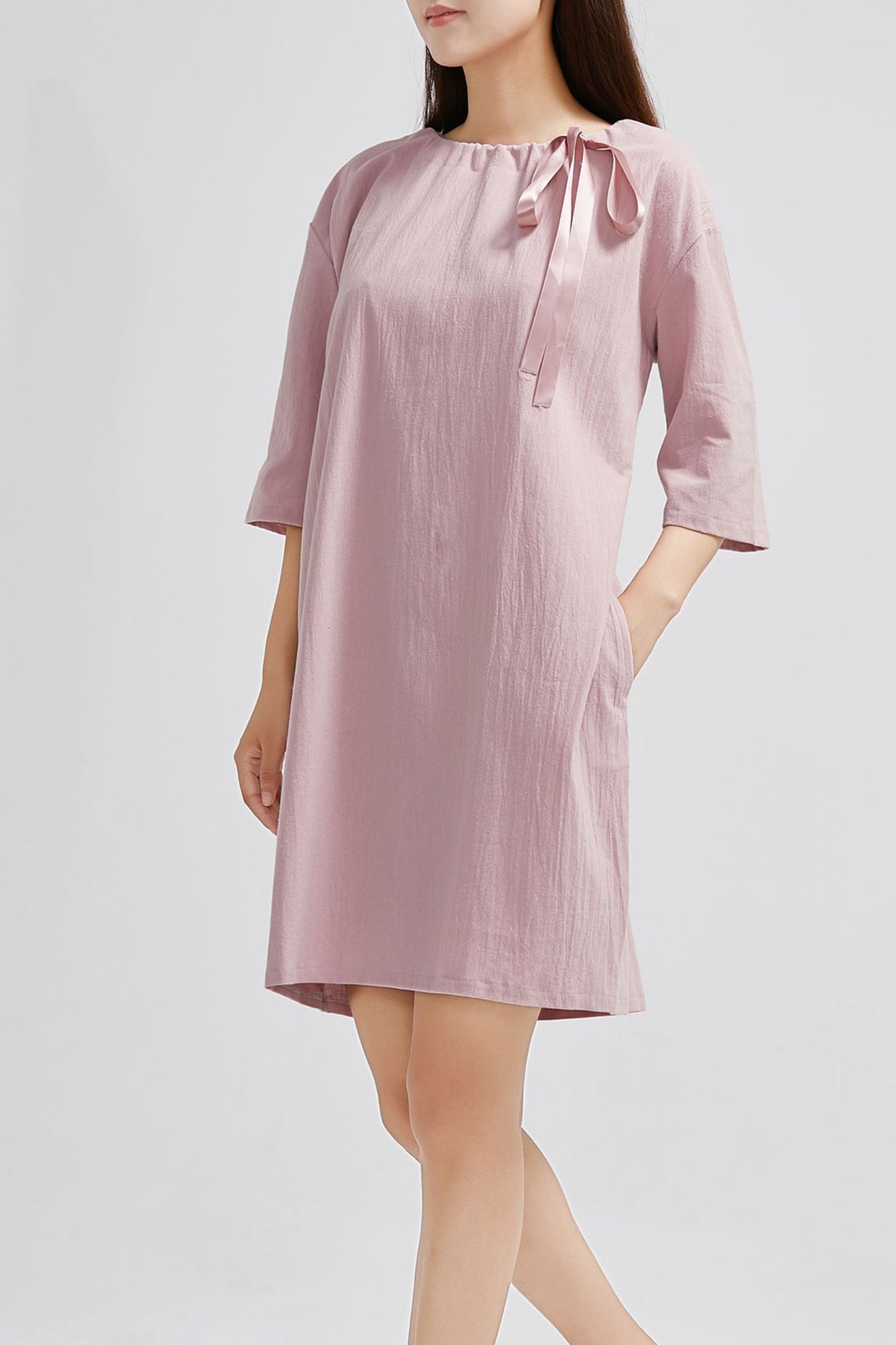 Pink Five Sleeve Linen Dress C1633