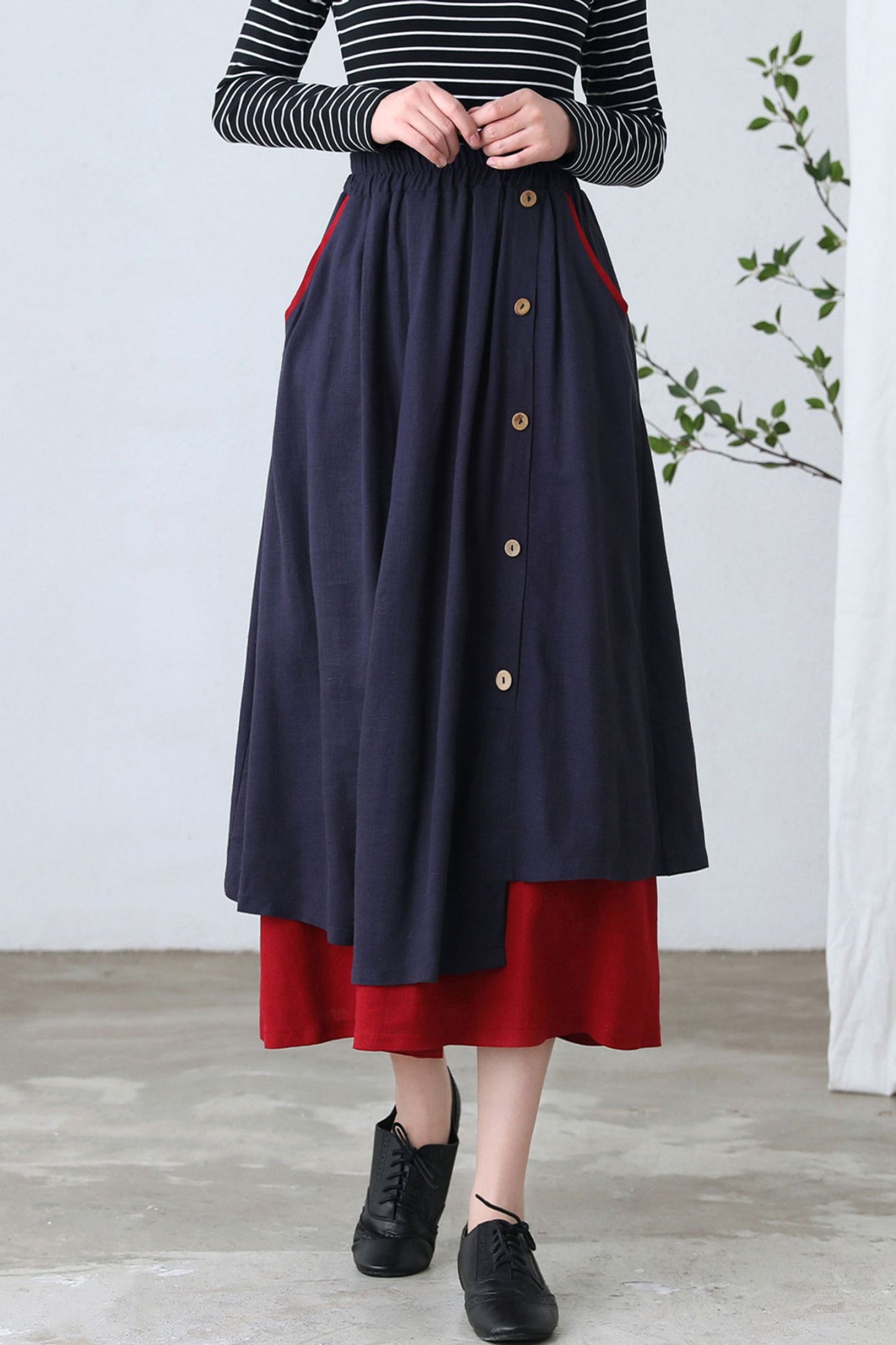 Linen Irregular Plus Size Spring Skirt with Pockets C2612