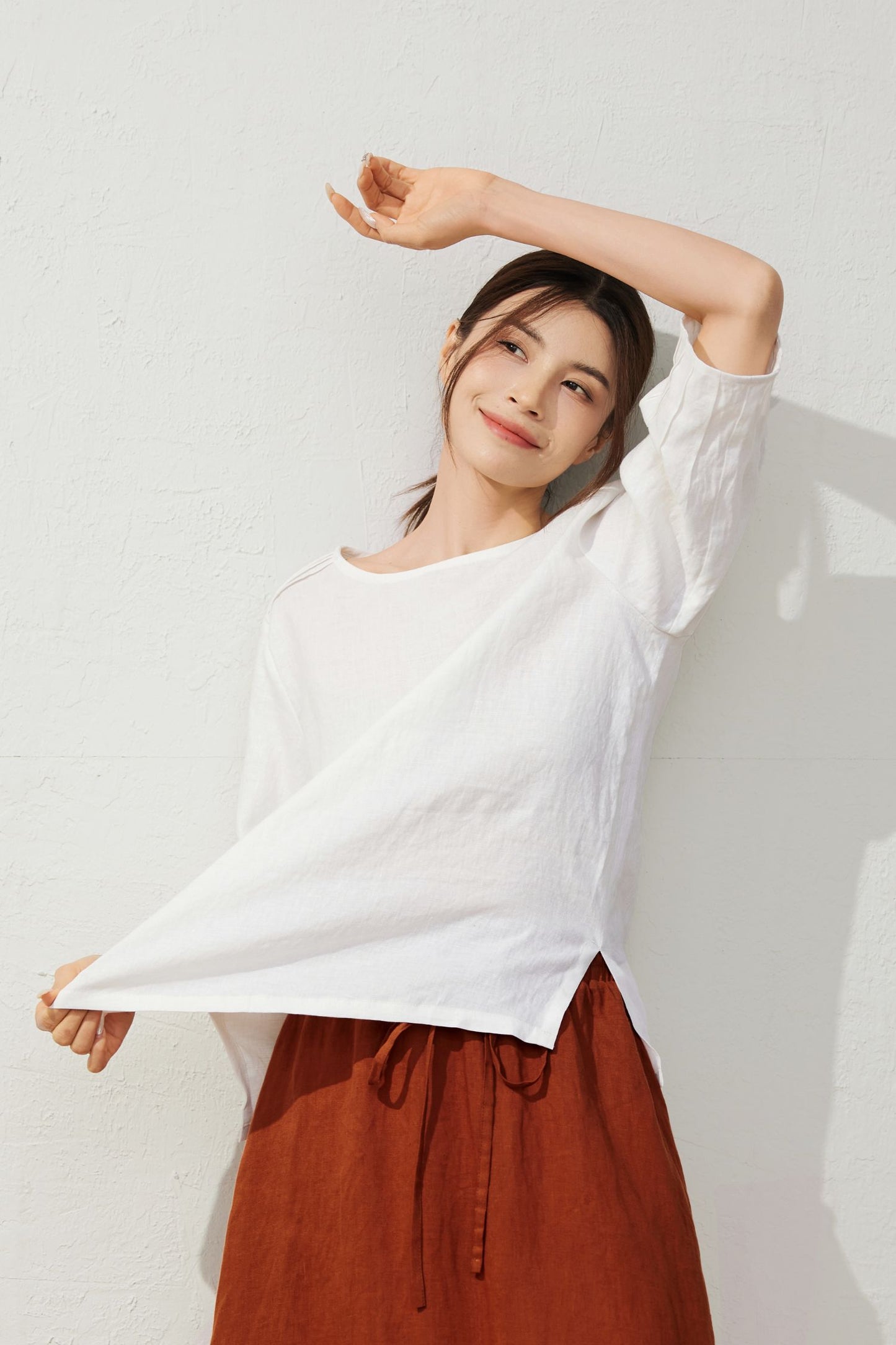 Women's Casual White Linen Tops C3931