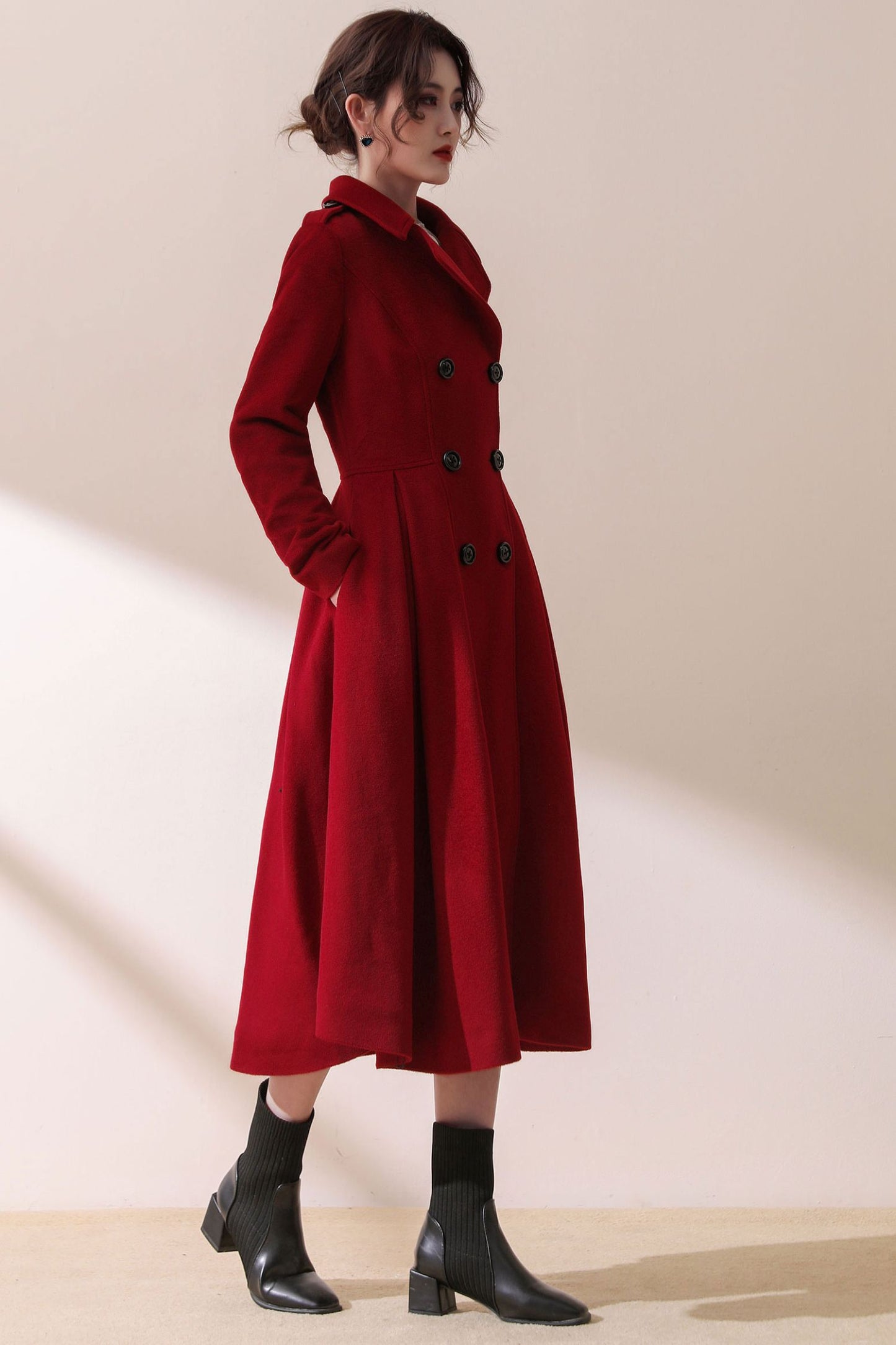 Burgundy Winter Swing Wool Coat C1792
