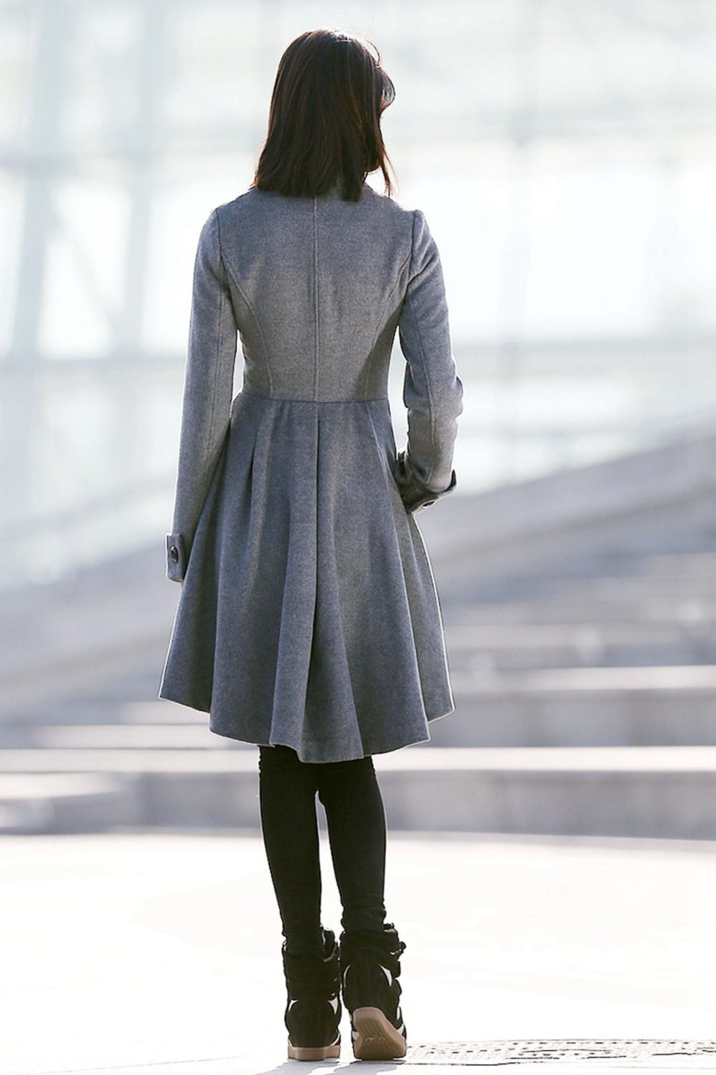 Asymmetrical winter wool coat with pockets C157
