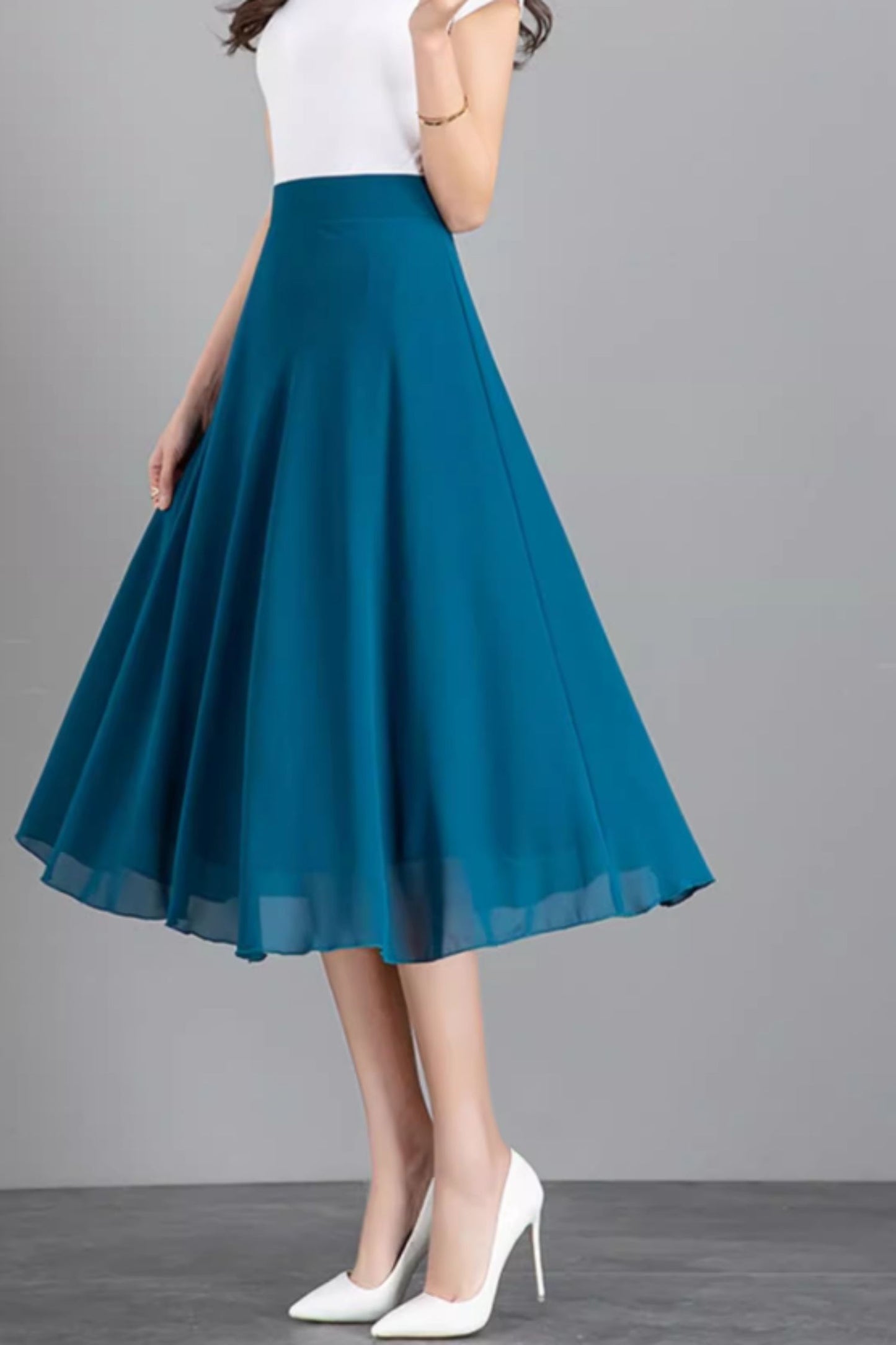 A line midi womens chiffon skirt C5043
