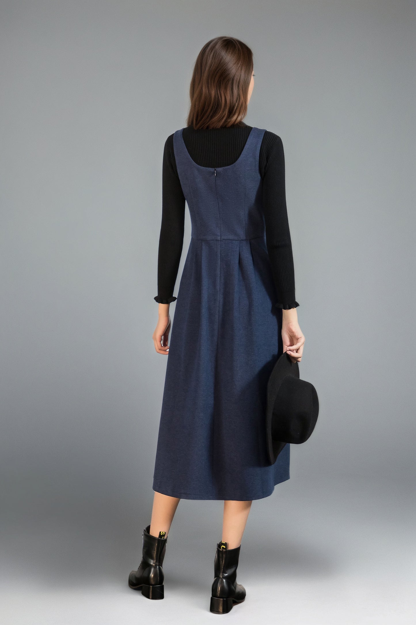 Blue Sleeveles Midi Wool Pinafore dress C5131