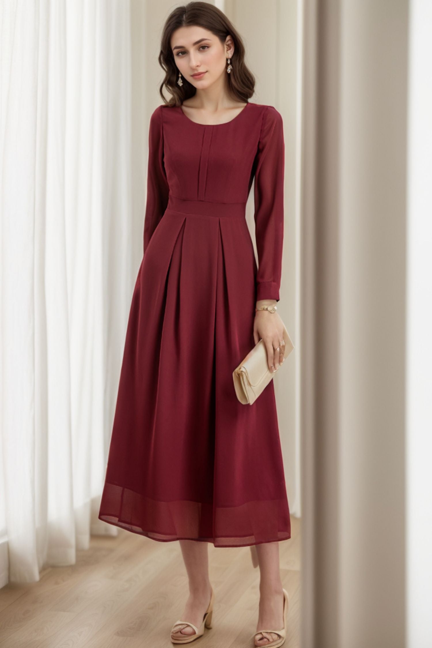 Spring and Summer Burgundy Dress C4301 YLISTYLE Spring and Summer Burgundy Dress C4301 YLISTYLE