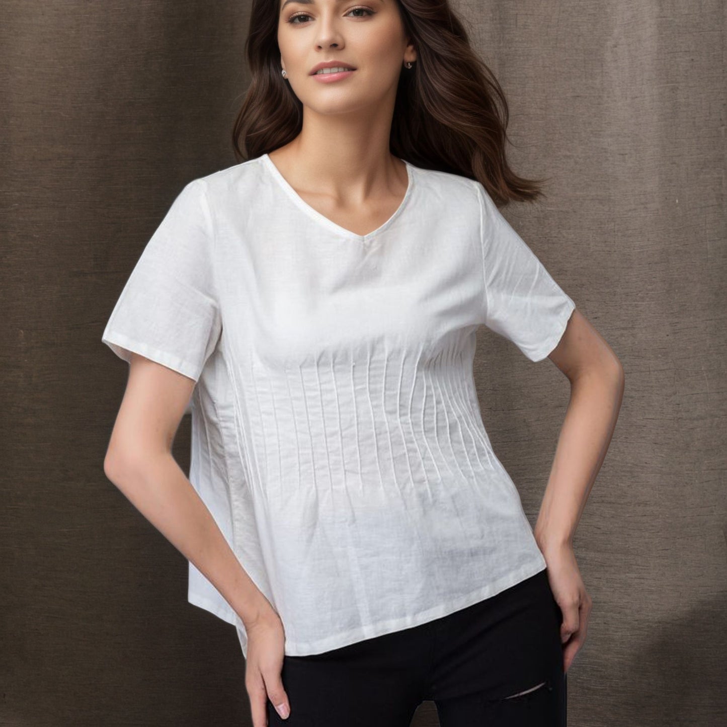 White linen summer shirt womens C4844