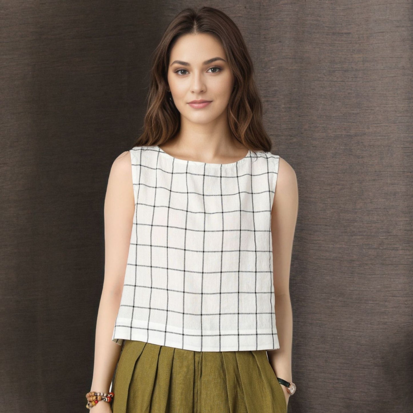 Sleeveless Linen Tank tops womens C4846