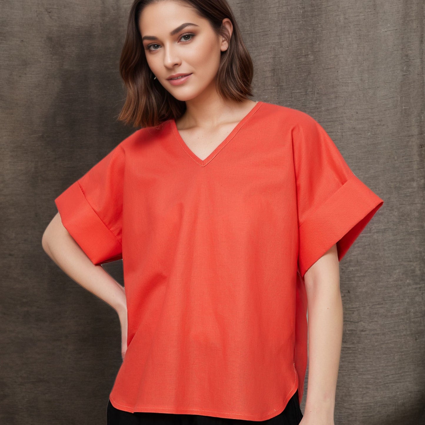 Women's Casual Orange Linen Tops C4845