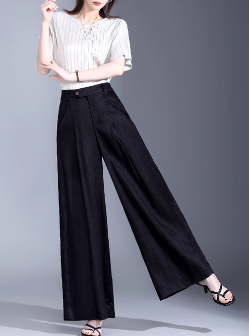 Wide leg long summer linen pants c5071