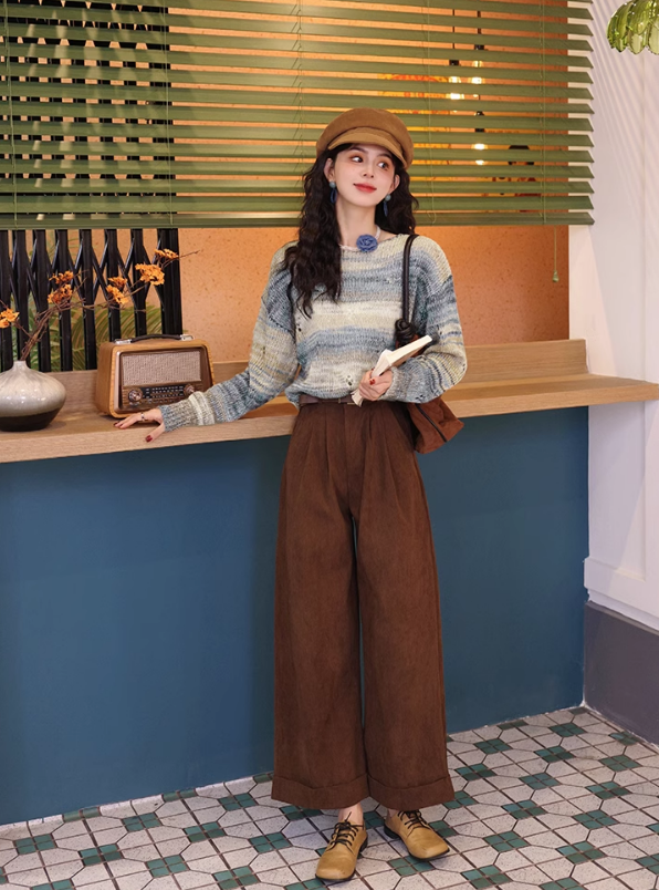 Wide leg brown corduroy pants C4542