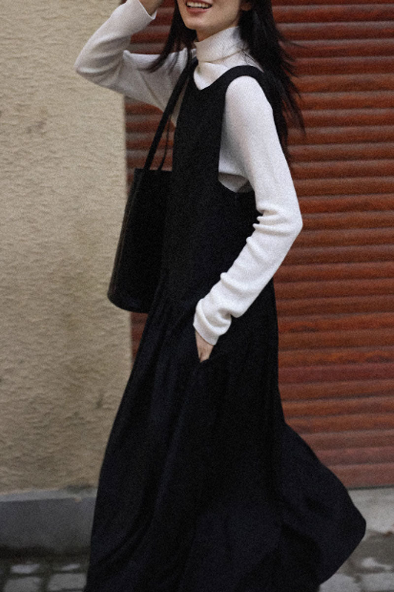 irregular womens sleeves wool dress C3828