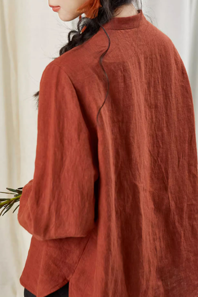 spring linen top women with long sleeves C3844