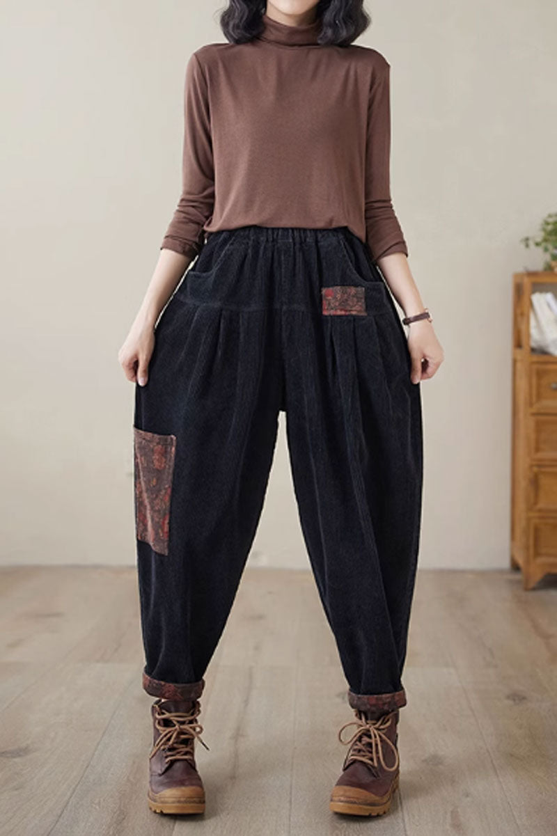 patchwork winter warm corduroy long pants C3805
