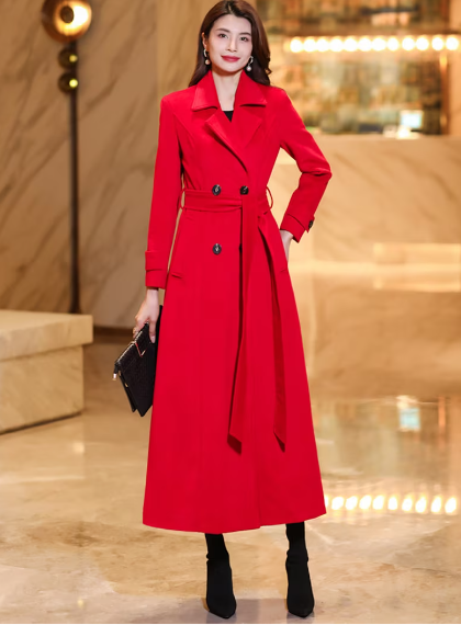 Beige Wool trench coat, Long wool coat, Double breasted wool midi coat C3711