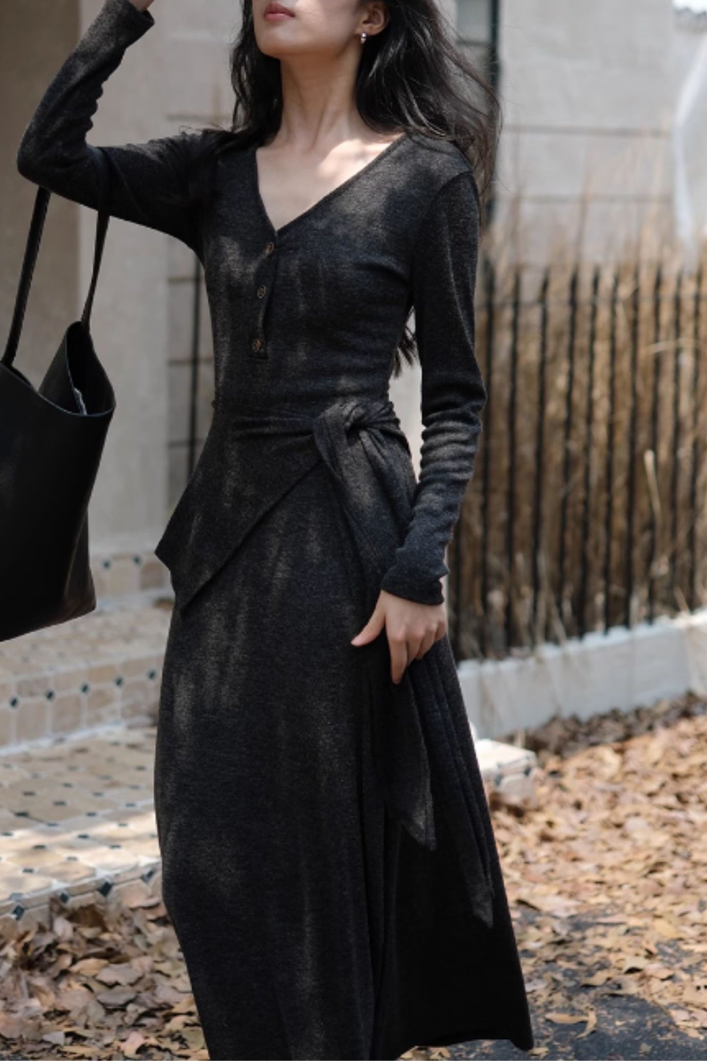 V neck prom maxi knit dress C4608