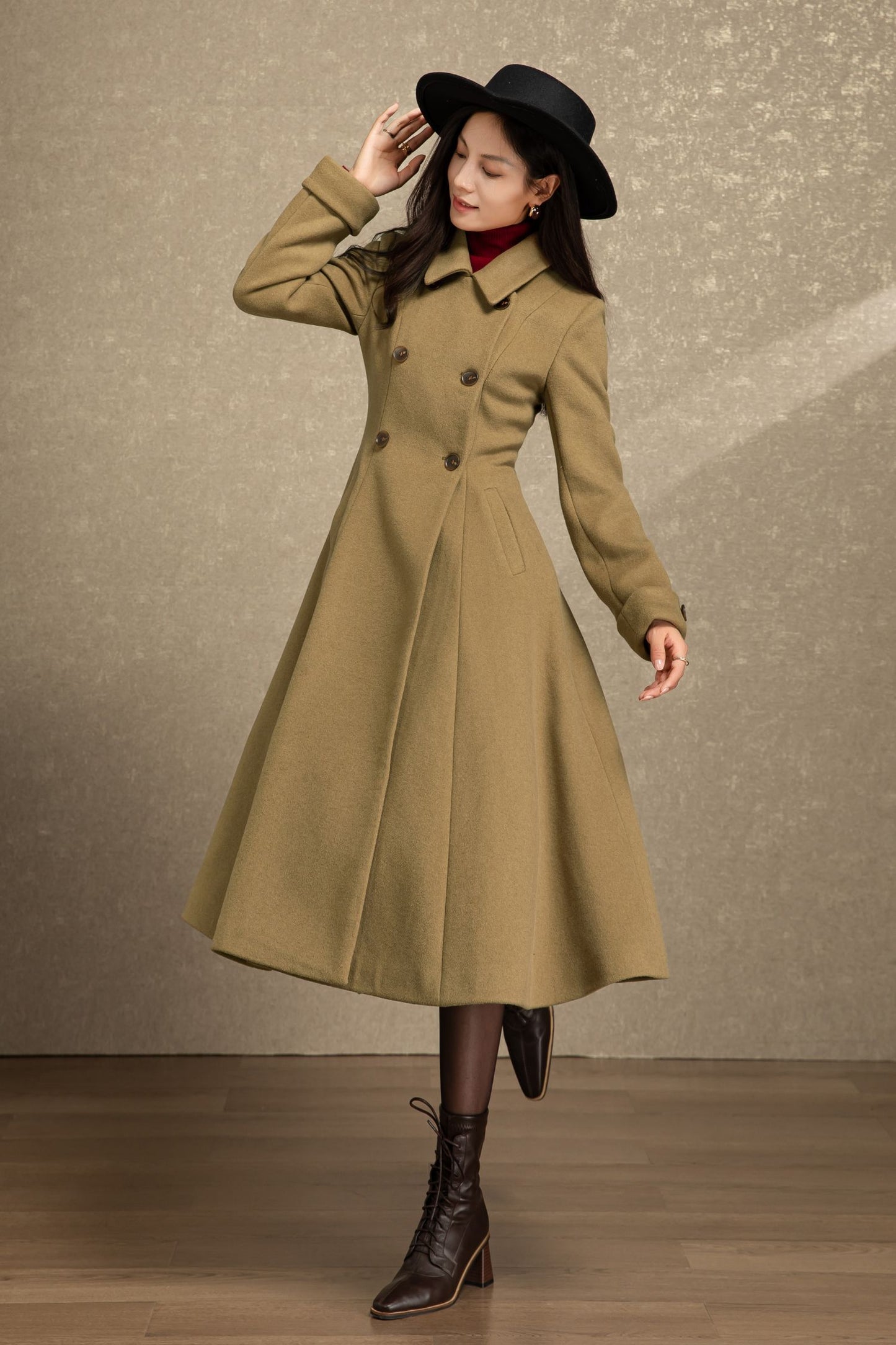 Double breasted long winter wool coat C4494
