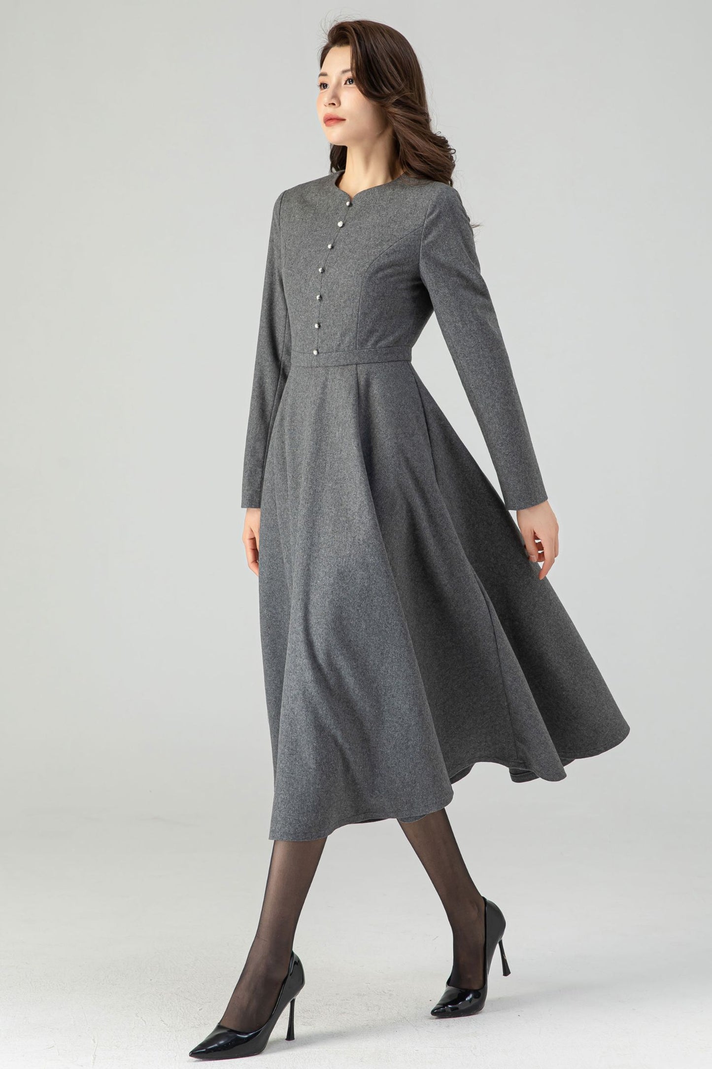 Grey Fit and Flare Dress C3613-Size S US6 #CK2301114