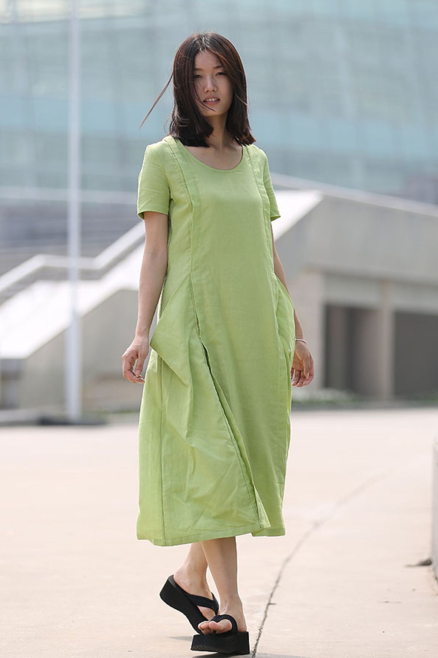 Casual Everyday Mint Green Midi Length Handmade Kaftan Style Tunic Dress C261