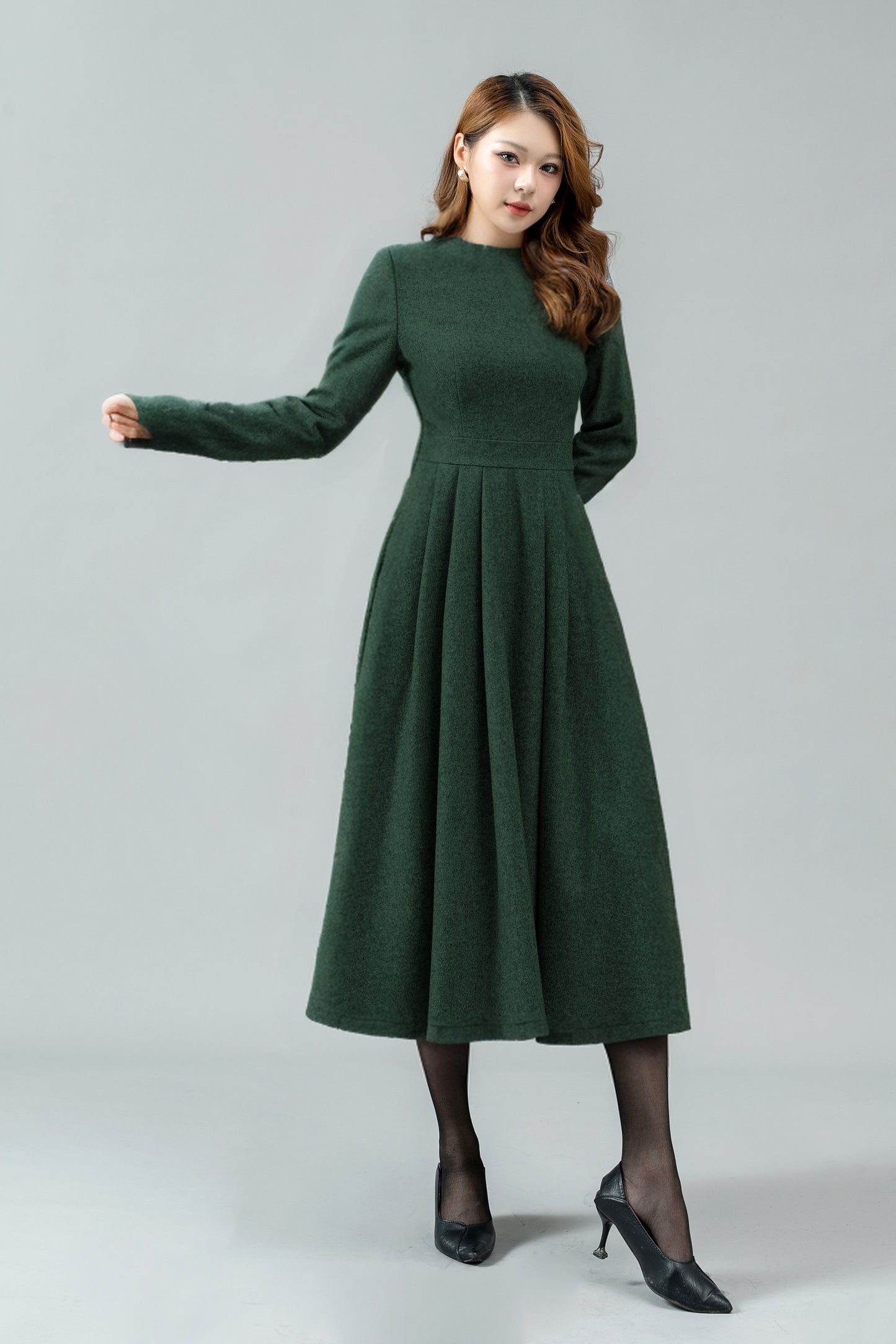 Women Swing Long Winter Wool Dress C4442