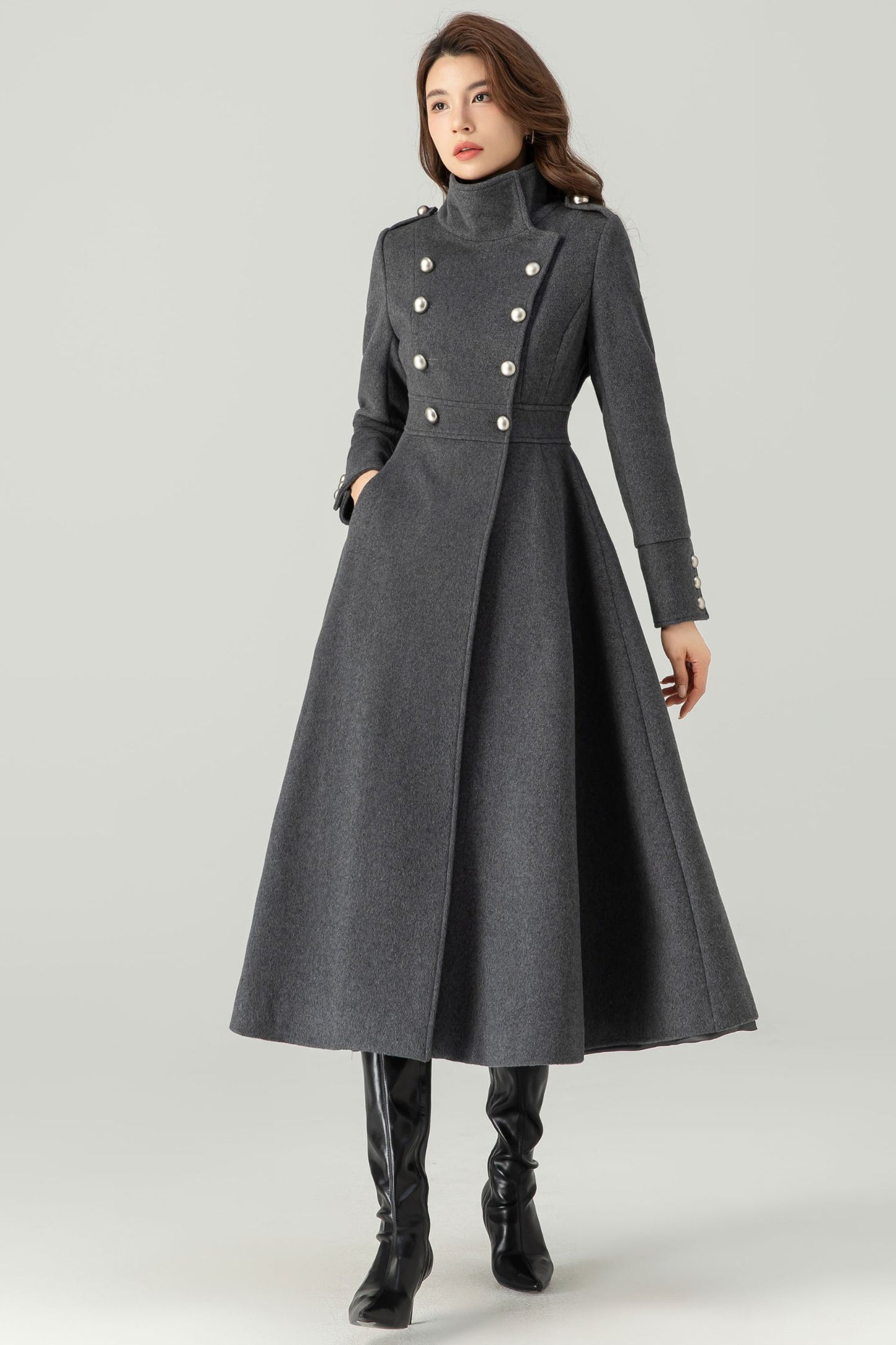 Grey Long Wool Coat C3703