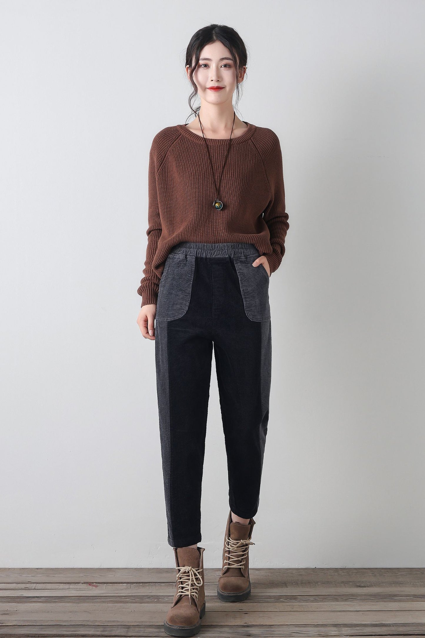 Patchwork corduroy pants women C4343