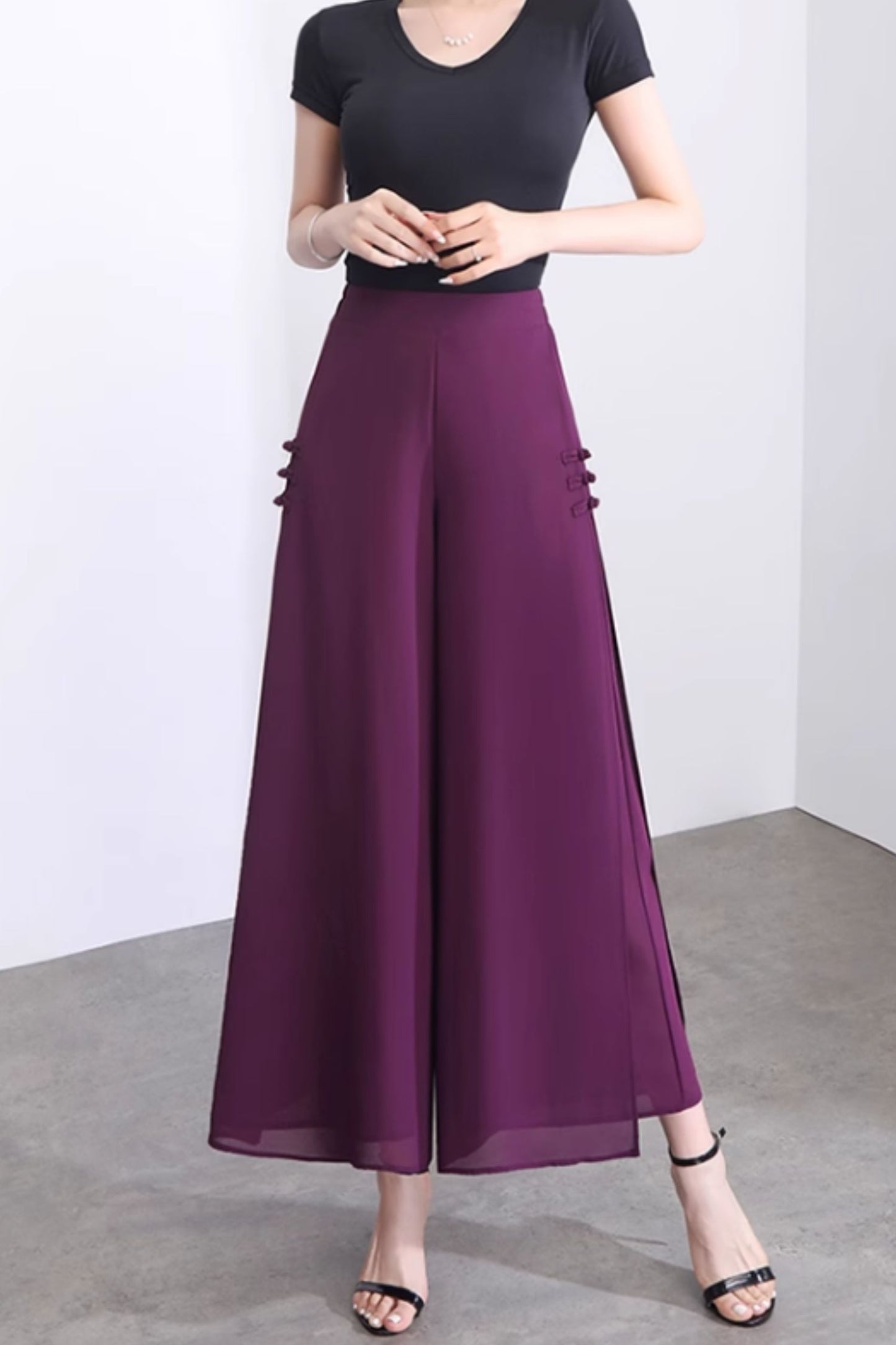 Wide leg summer long chiffon pants women C5019
