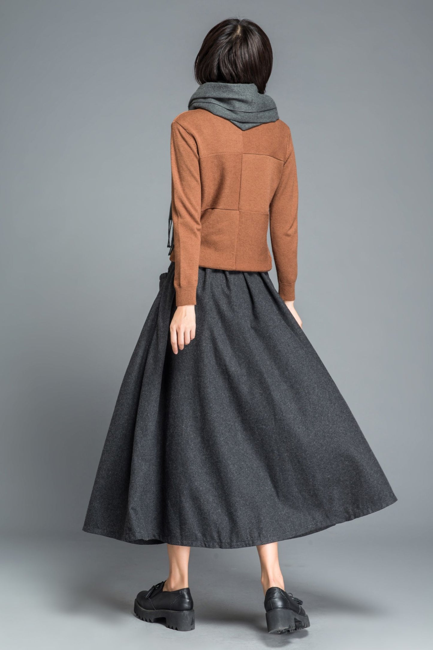 Winter gray wool maxi skirt C1204