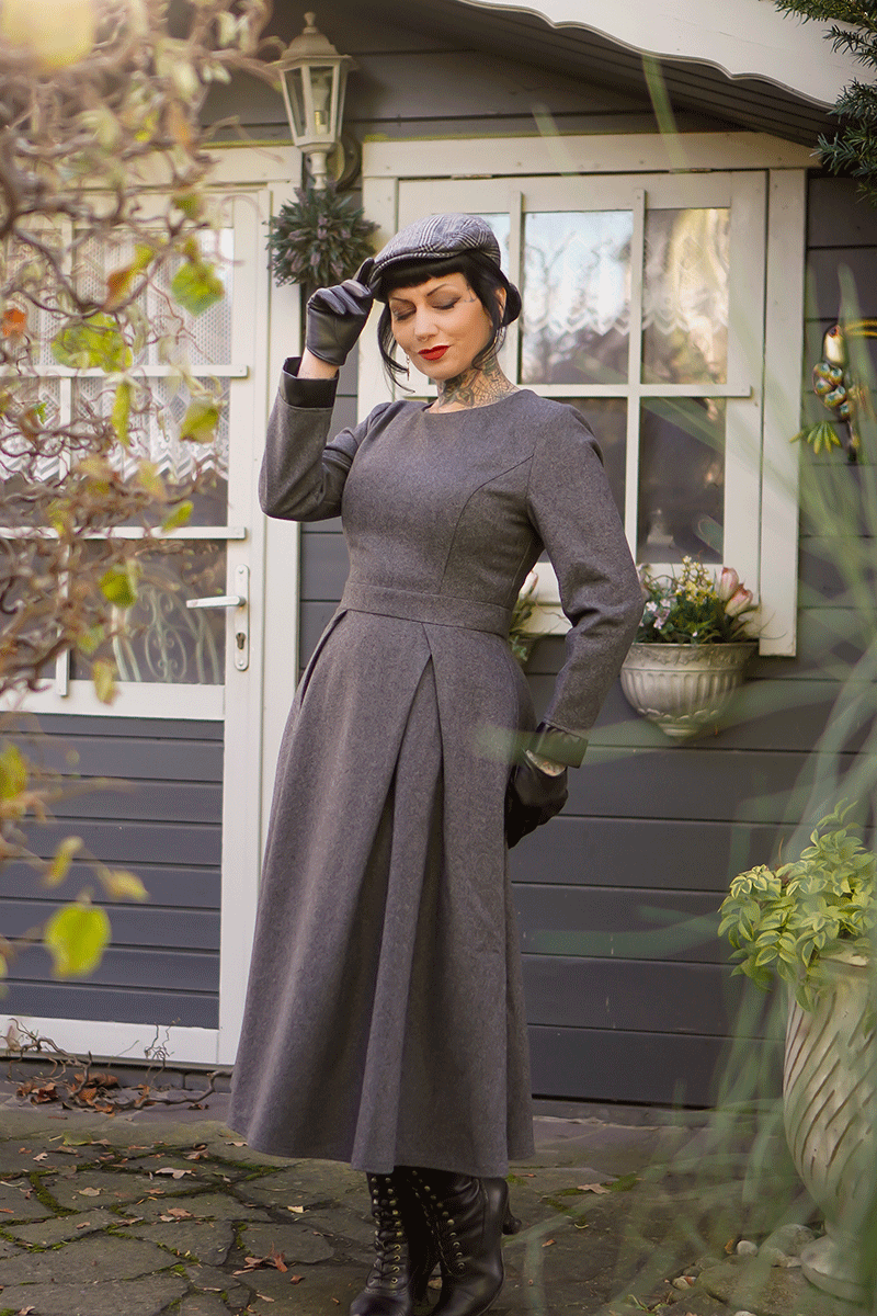 Classic Long Warm Winter Gray Wool Dress C3784