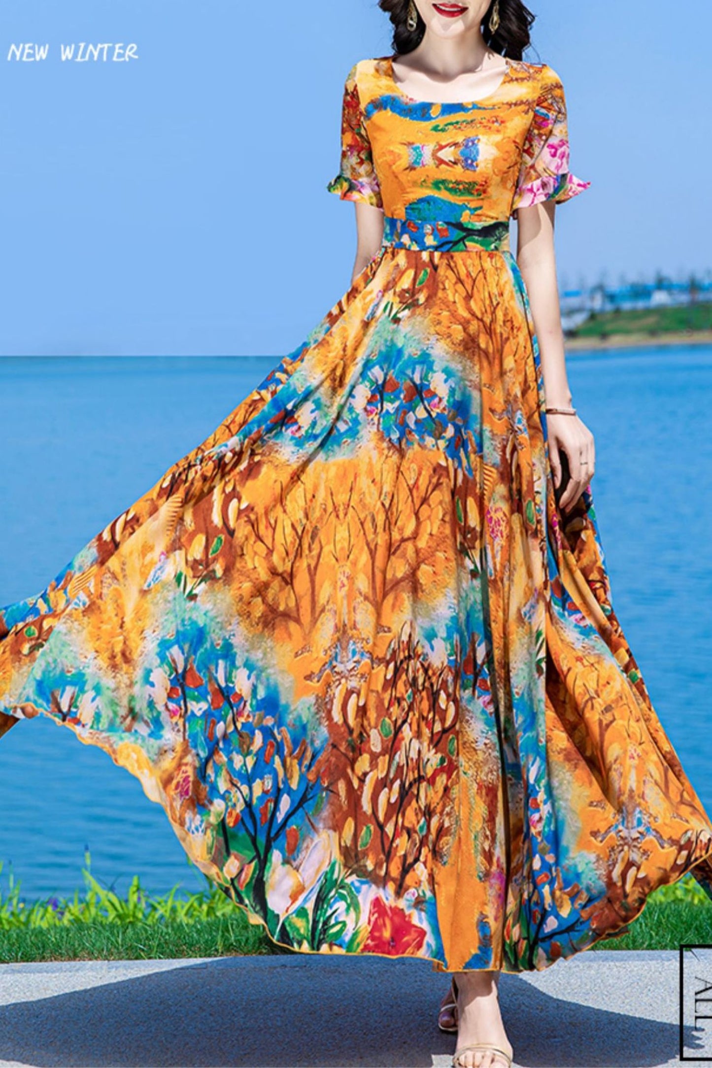 summer new chiffon floral dress C4021