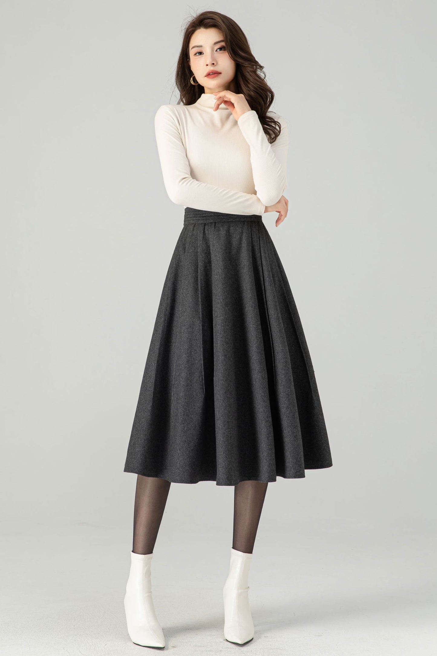 Midi Grey Wool Skirt C3624