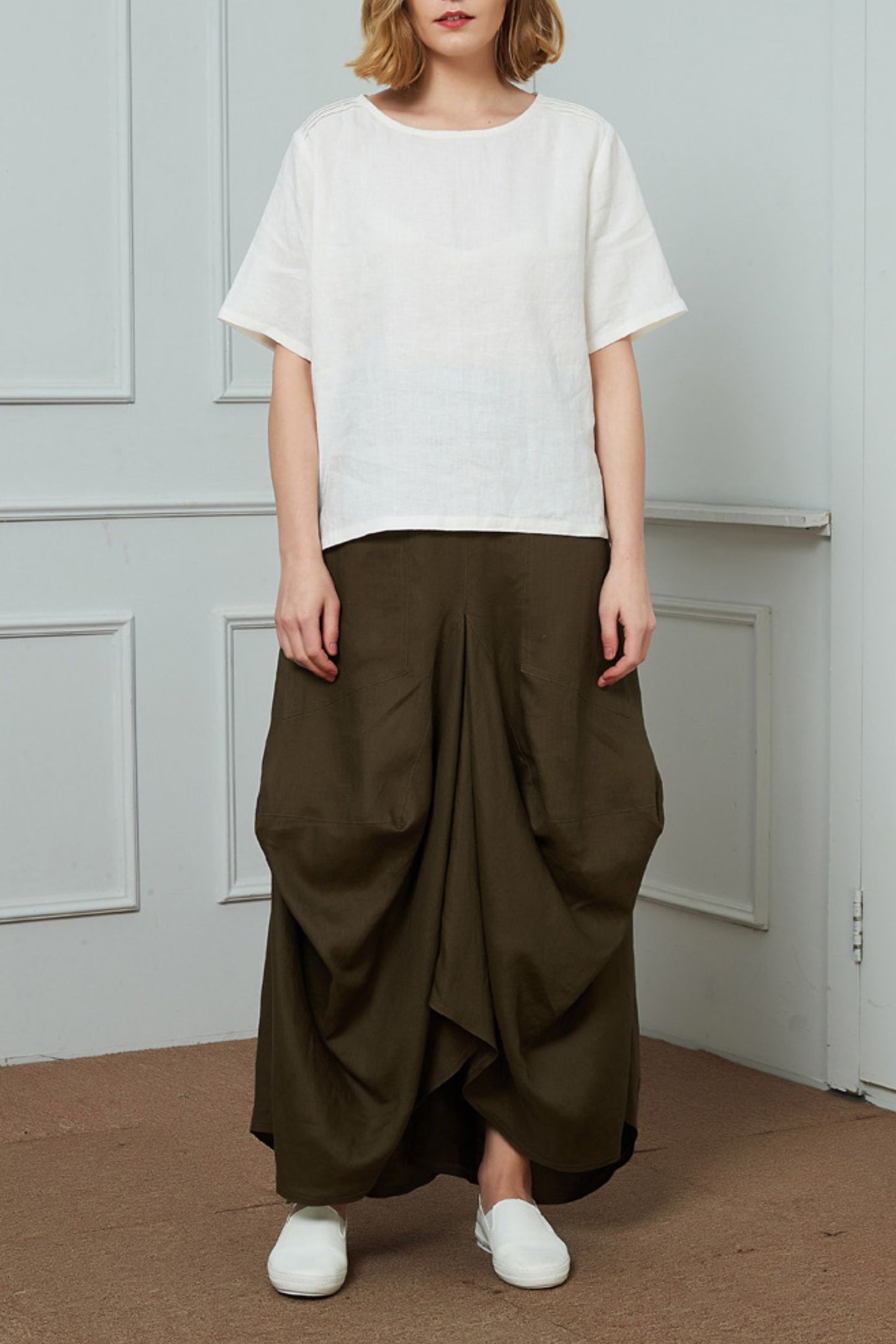 Linen Irregular Fold Loose Plus Size Skirt C1463