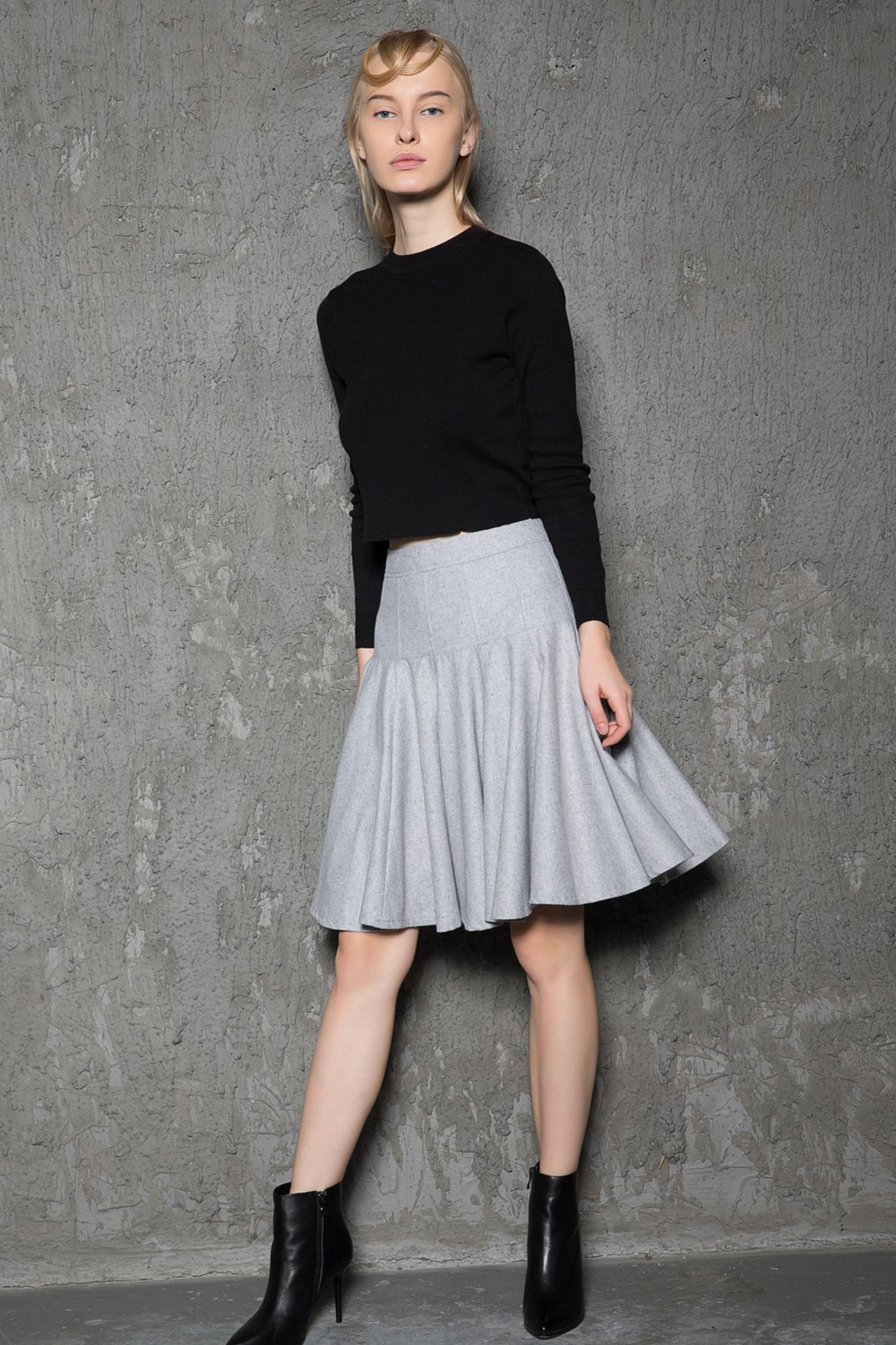 Pleated gray winter womens swing skirt C731
