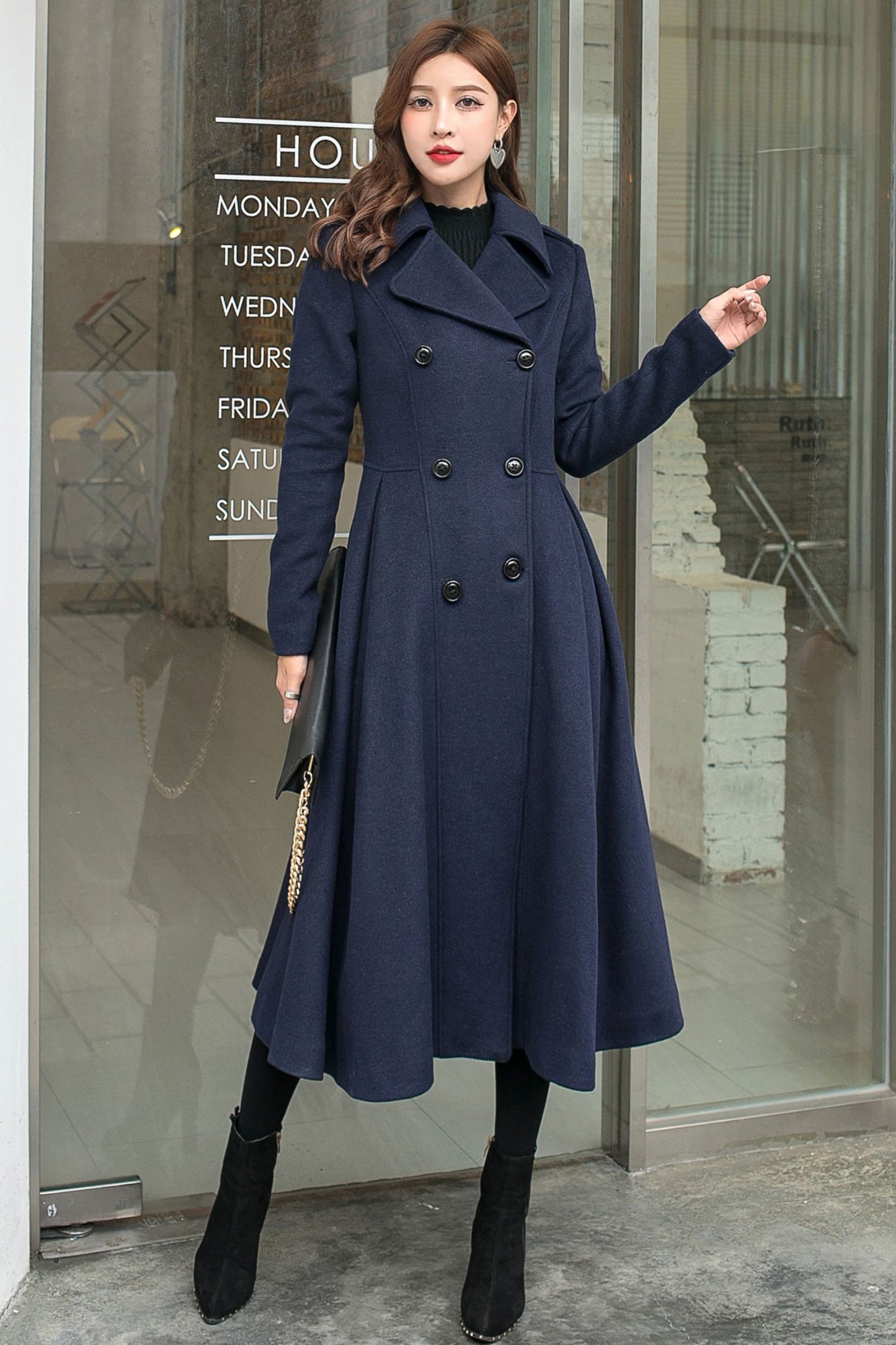 Navy Blue Long Wool Princess Coat C2578