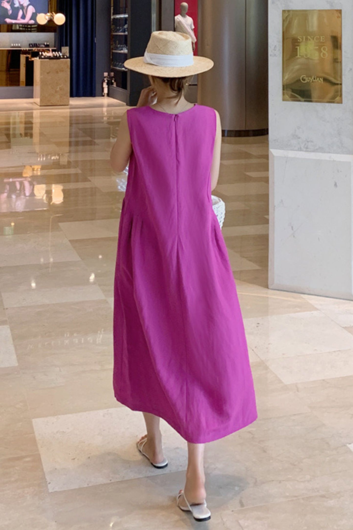 Purple Linen Dress - Loose Fit Sleeveless Vest Style C3893
