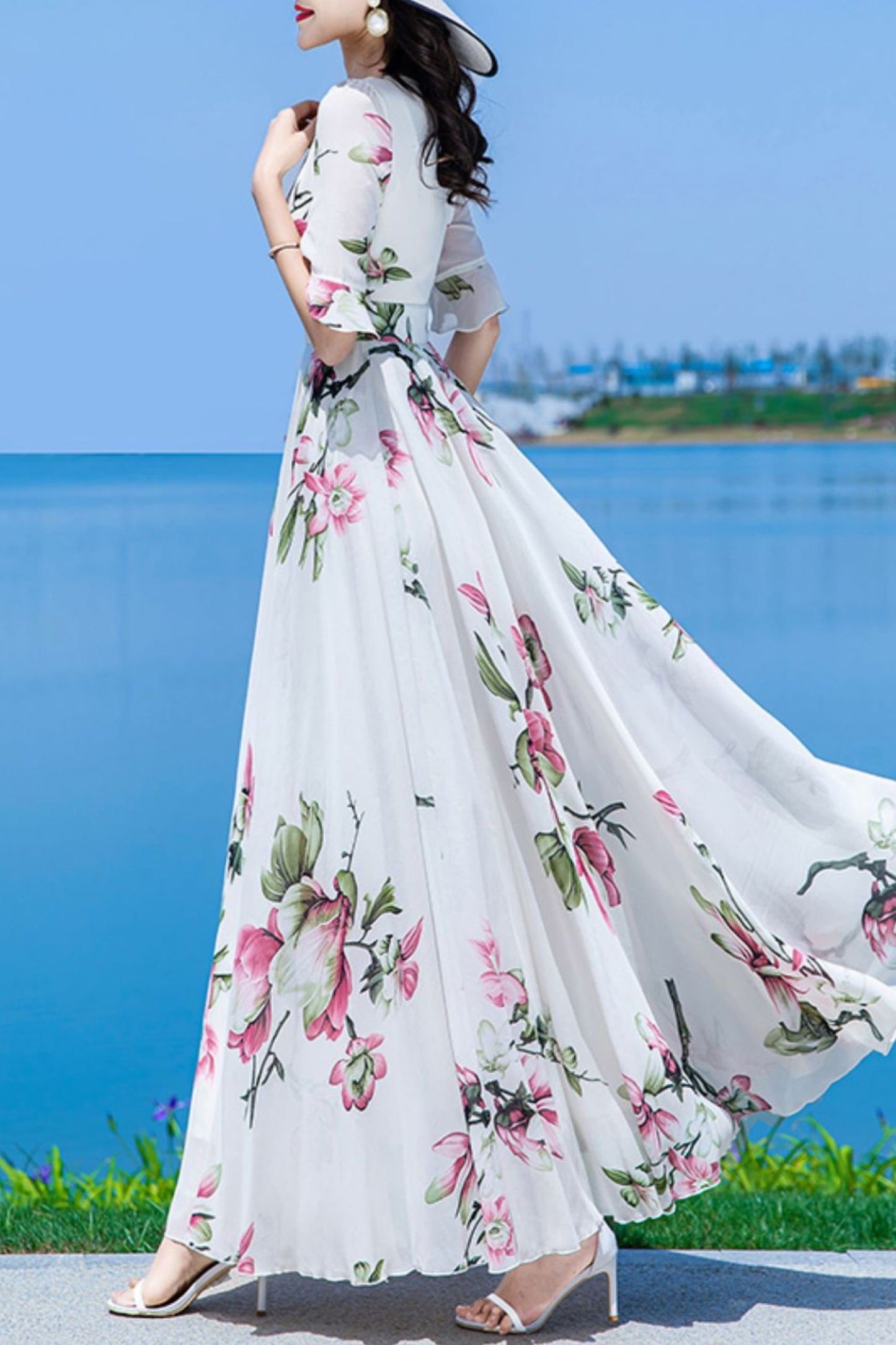 Summer new print chiffon dress C4020