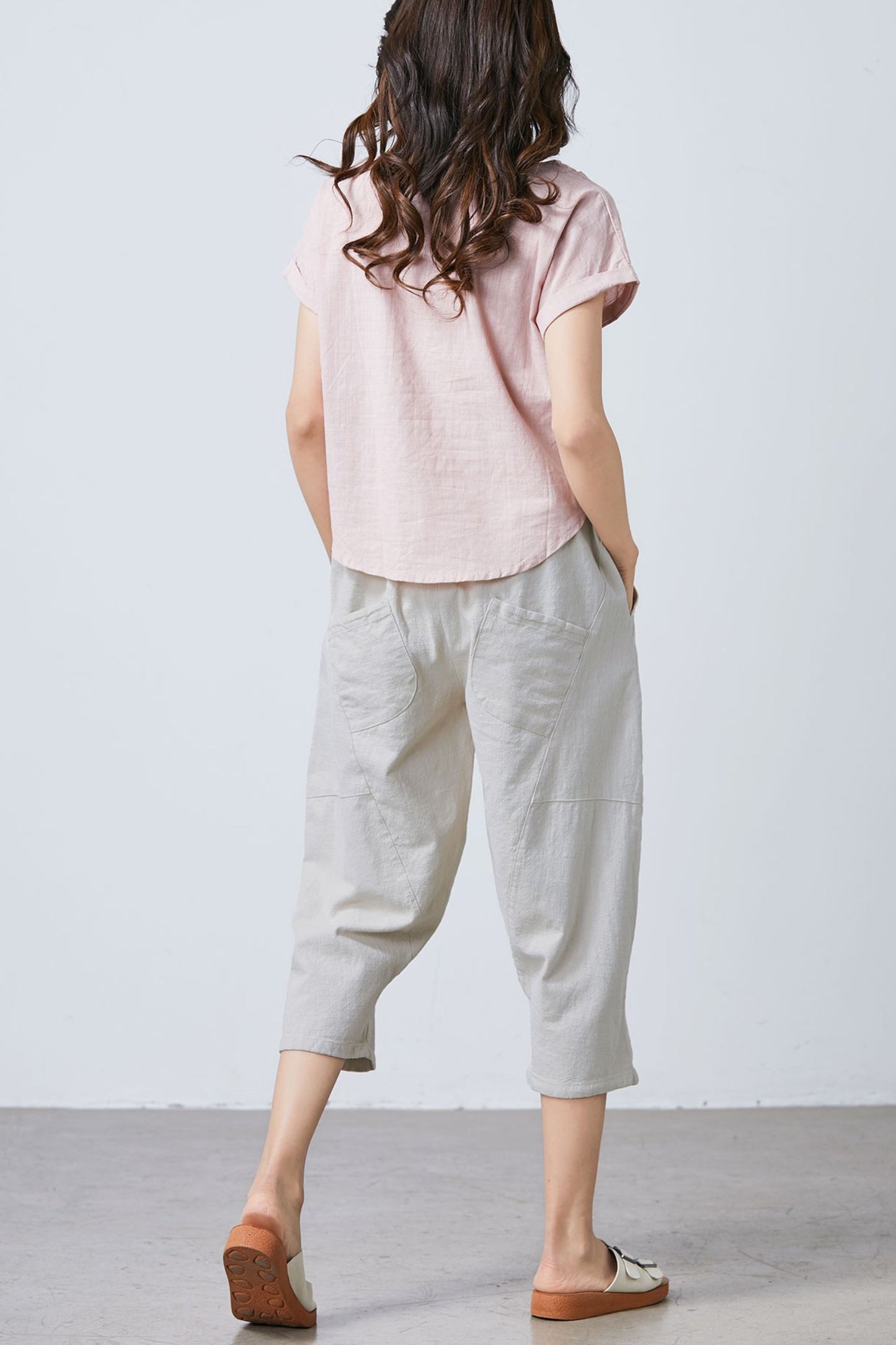 Casual linen cropped pants C1683