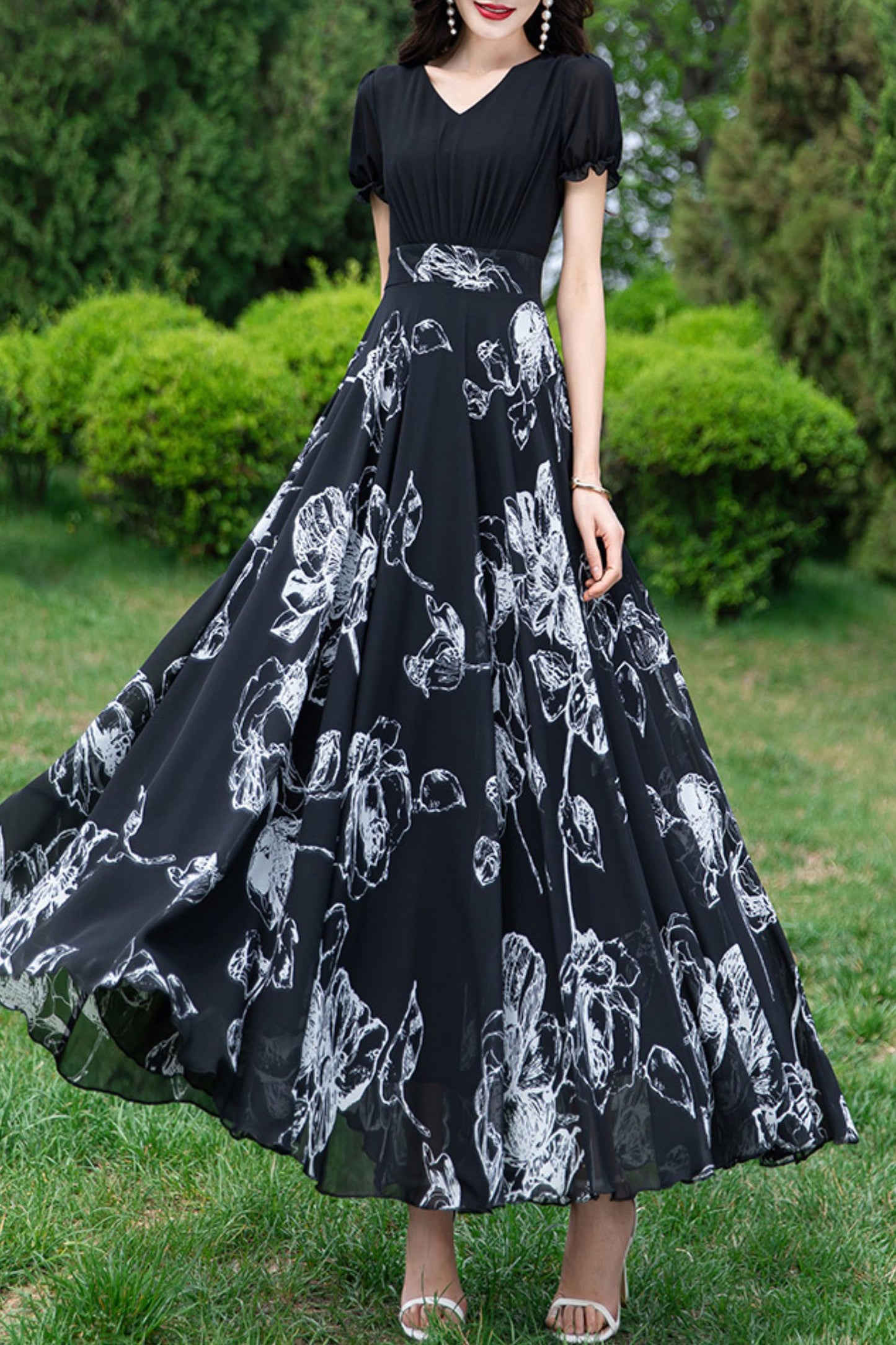 Black summer new chiffon  large swing dress C3981