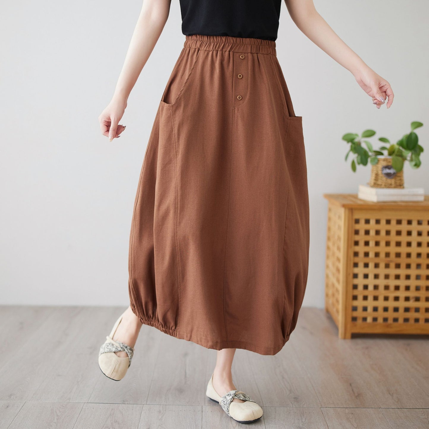 Summer linen Skirt with pockets c4895
