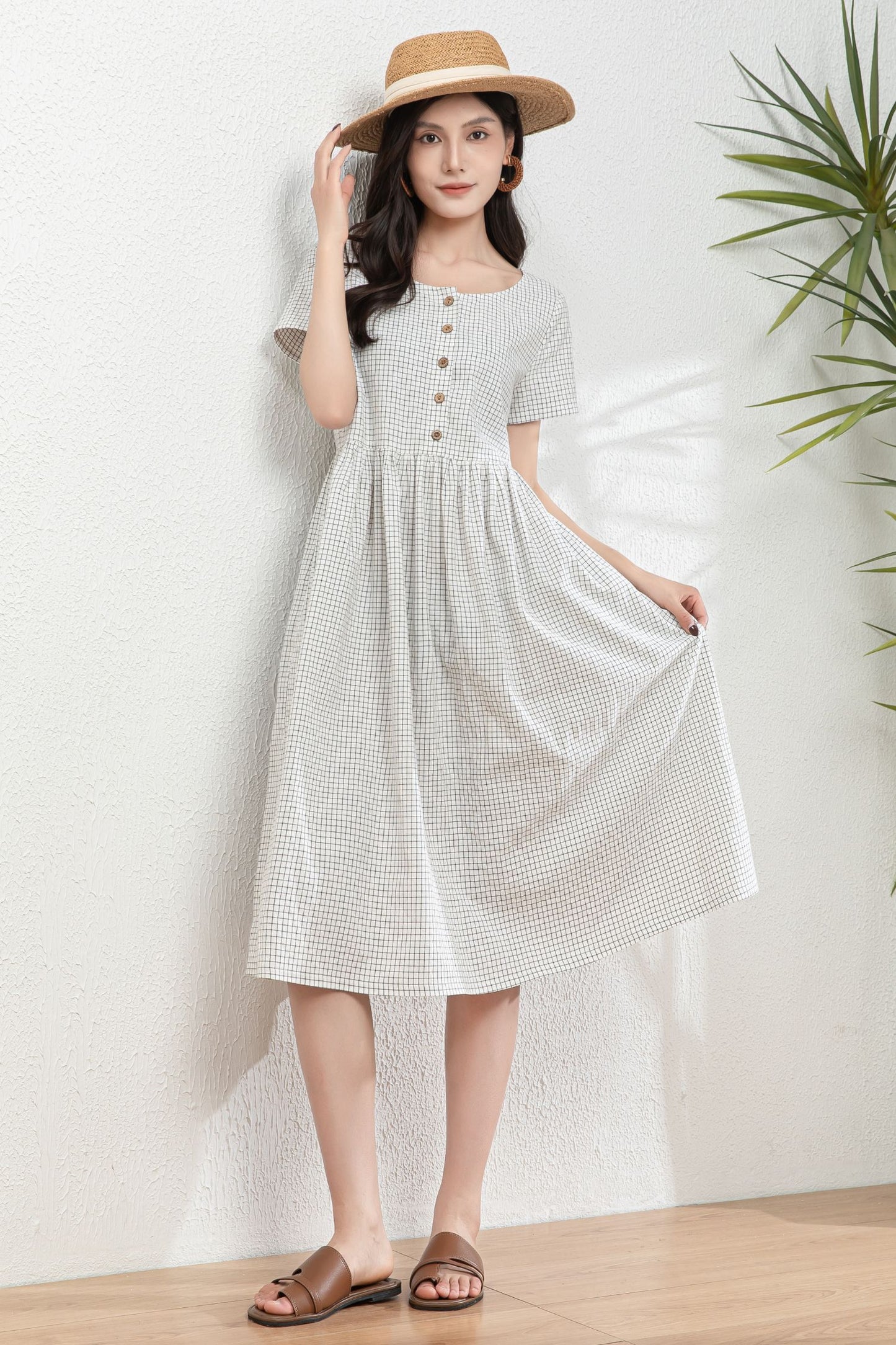Oversized Button up Linen Dress with pockets c4979