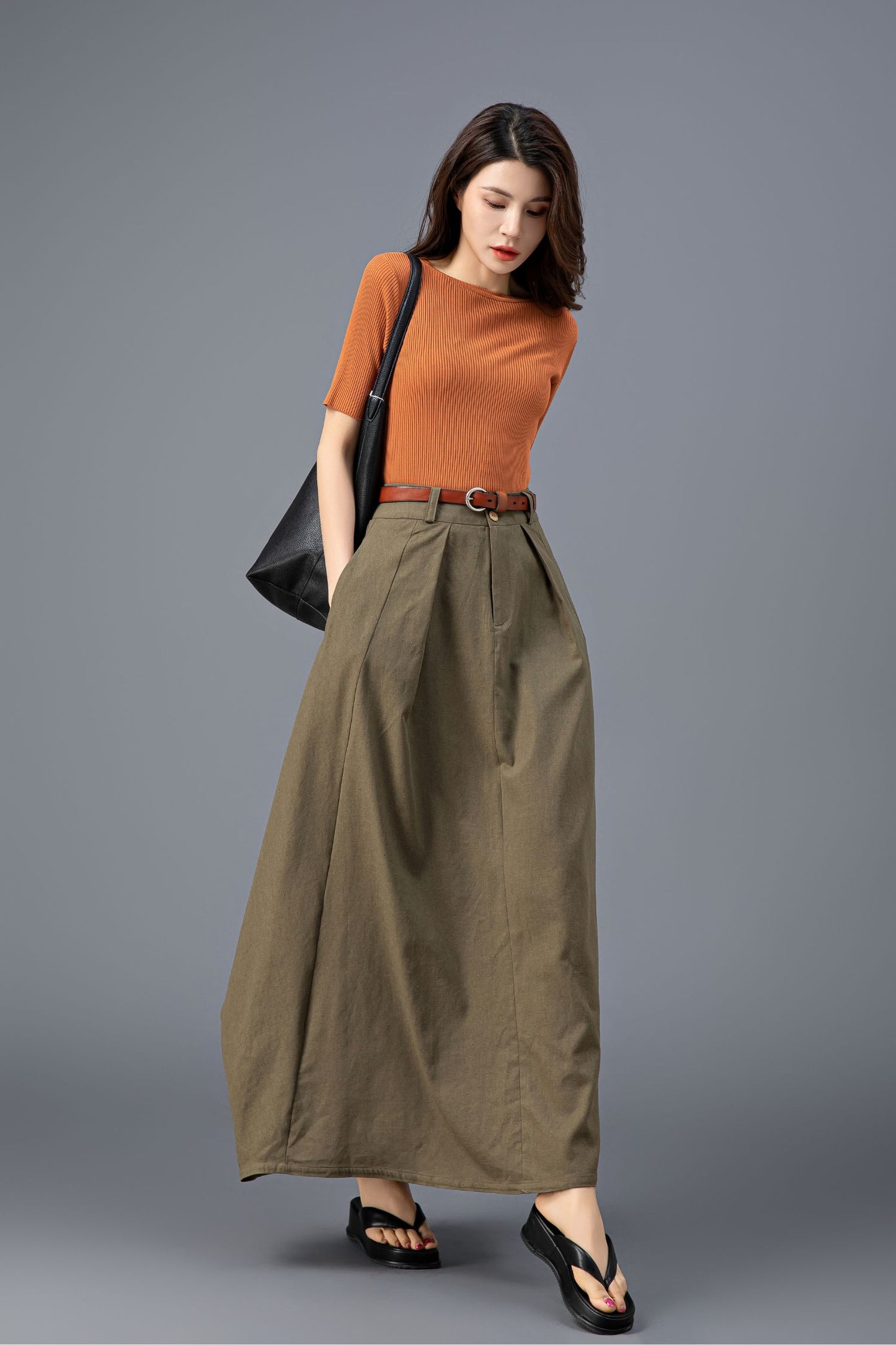 Elegant Army Green Maxi Skirt C3921