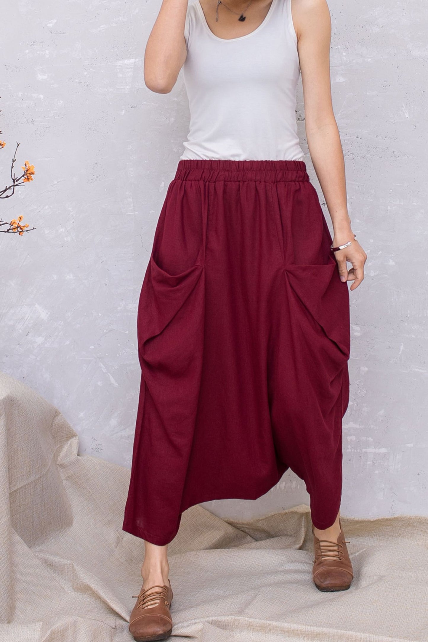 Women Summer Harem Linen Plus Size Casual Pants C2800 - CK2201353