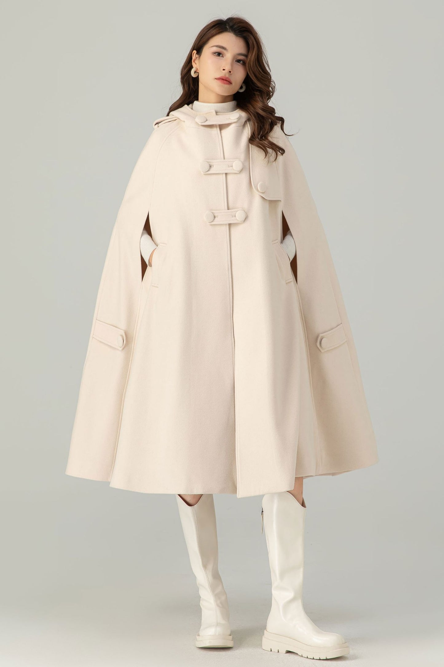 Womens Beige Wool Cape C3697