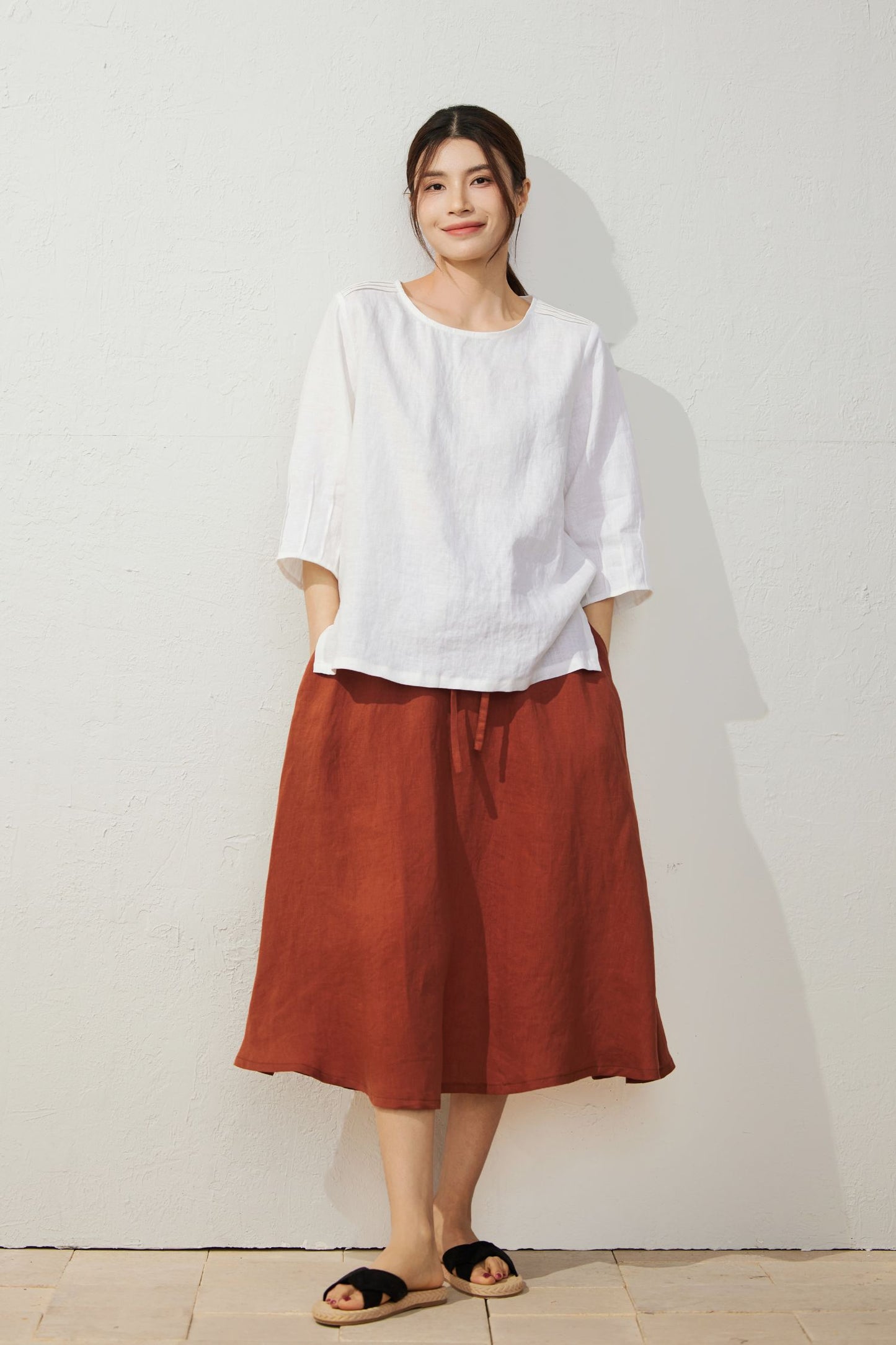 Women's Casual White Linen Tops C3931