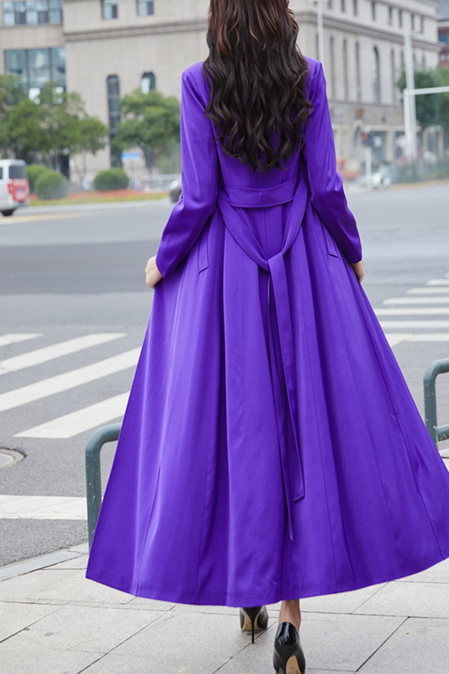 Purple women spring and autumn trench coat C4199