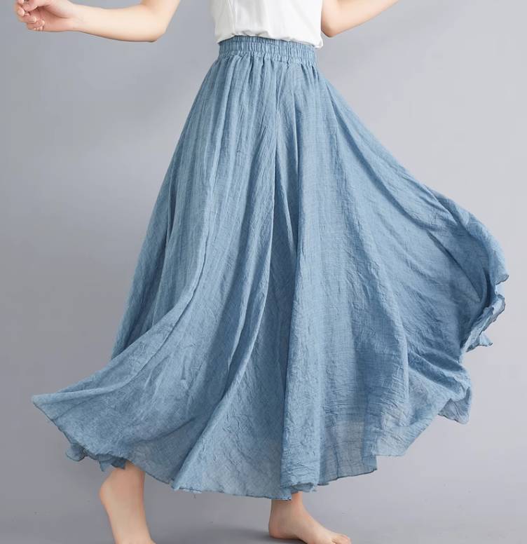 Maxi summer linen skirt women C5023-7(blue)