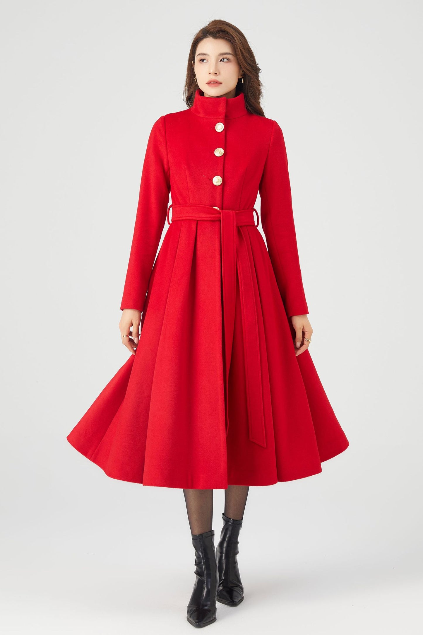 Winter  Princess Red Wool Coat C3677