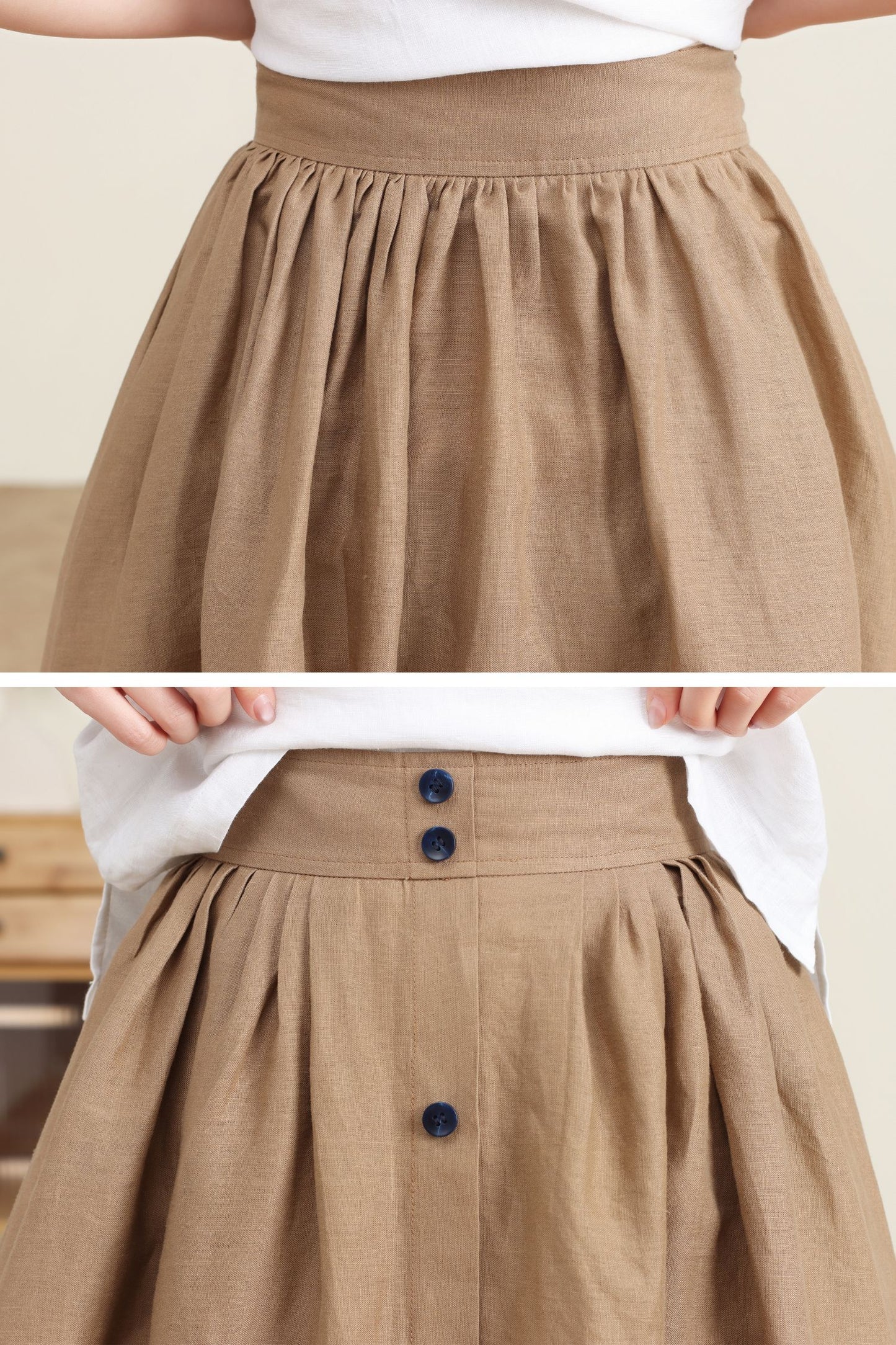 Button down swing linen Skirt C4730
